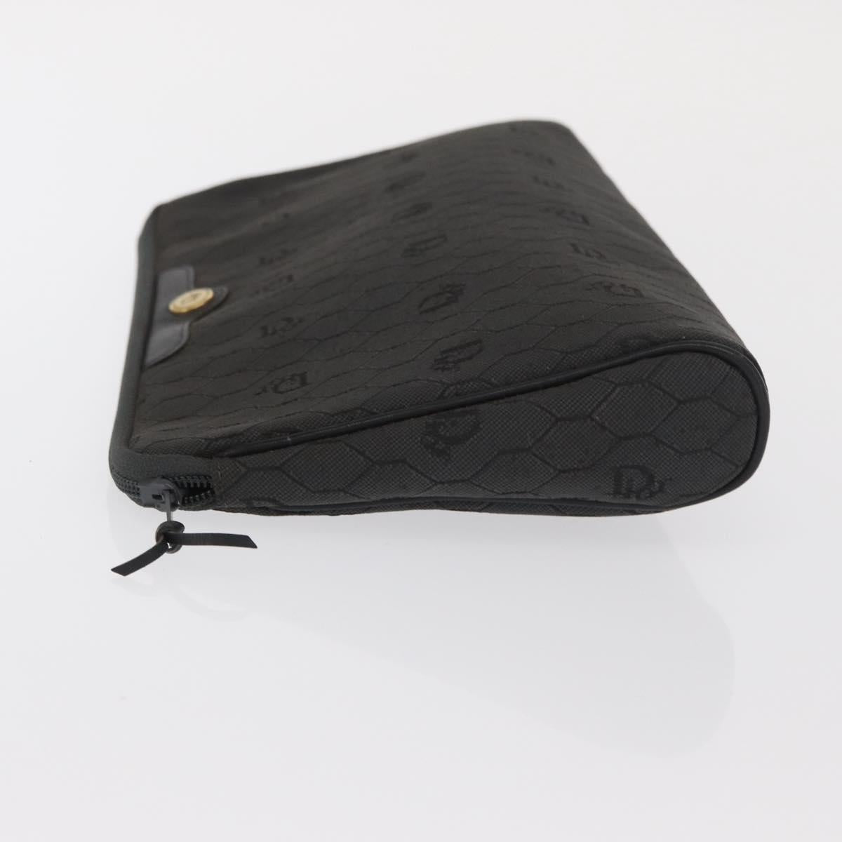 Christian Dior Honeycomb Canvas Clutch Bag Canvas Black Gold Auth 169485