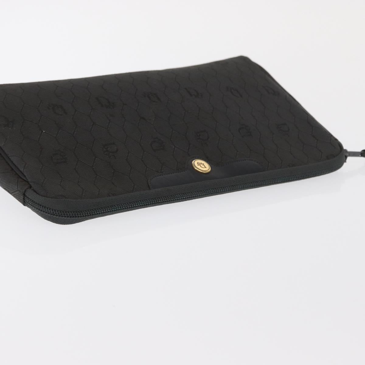 Christian Dior Honeycomb Canvas Clutch Bag Canvas Black Gold Auth 169485