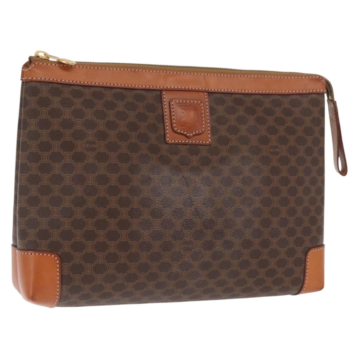 CELINE Macadam Canvas Clutch Bag PVC Beige Gold Auth 169487