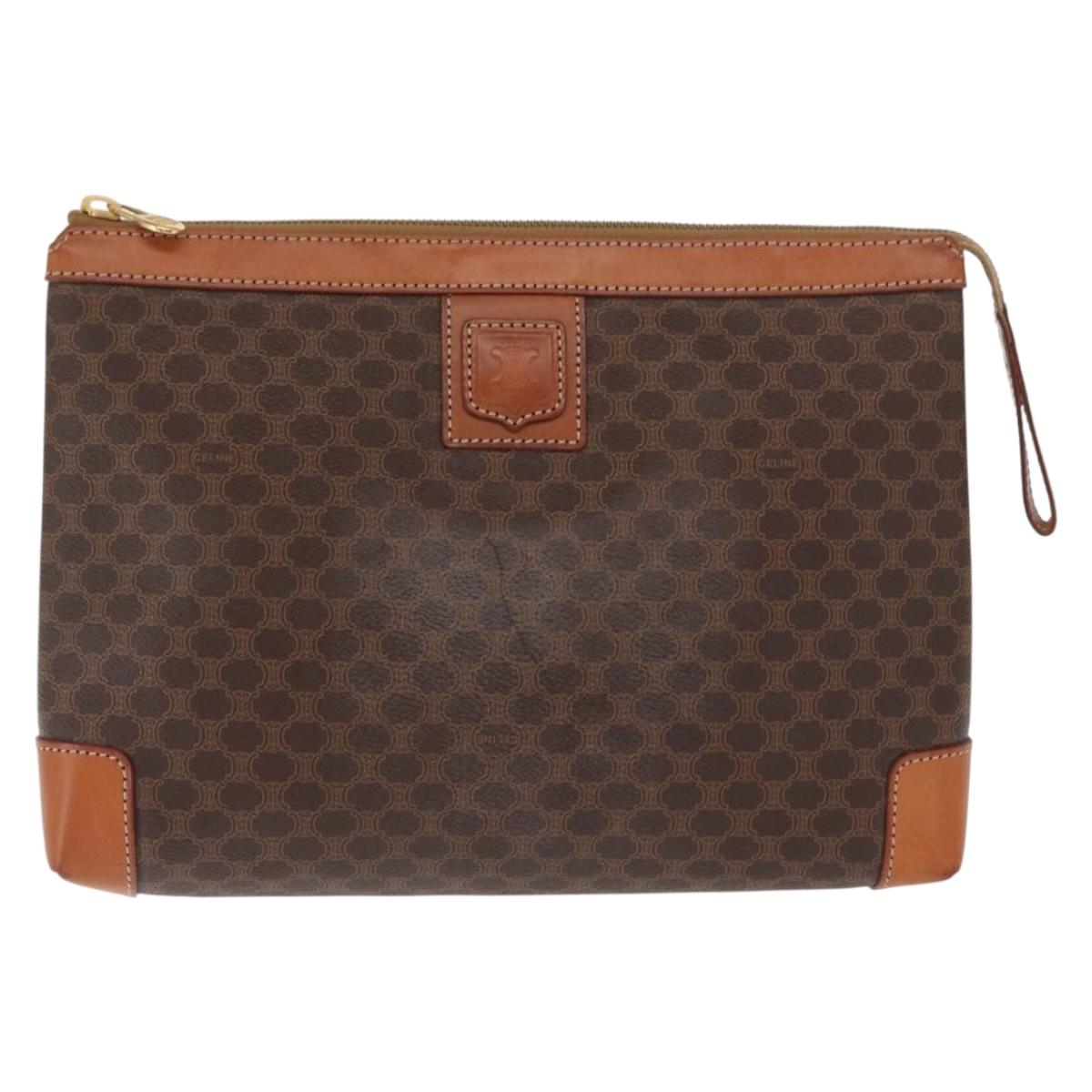 CELINE Macadam Canvas Clutch Bag PVC Beige Gold Auth 169487