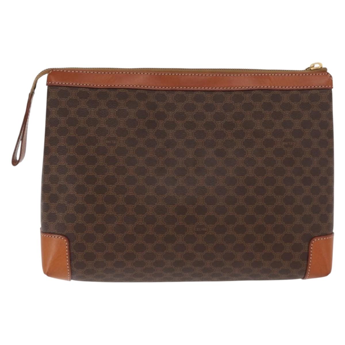 CELINE Macadam Canvas Clutch Bag PVC Beige Gold Auth 169487