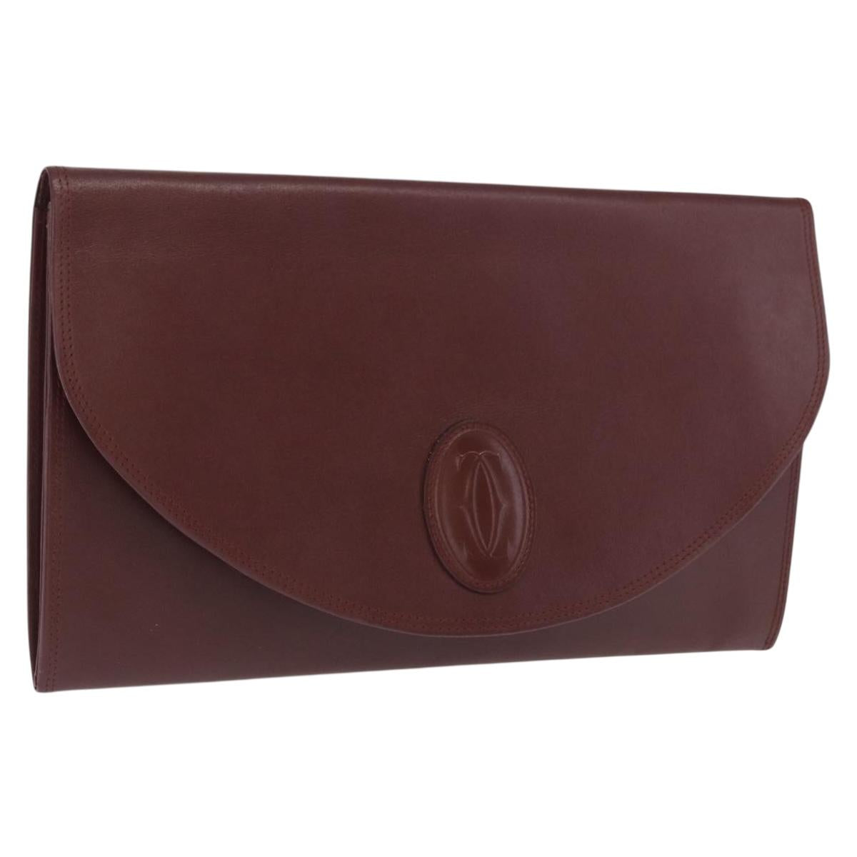 CARTIER Must Line Clutch Bag Leather Bordeaux Gold Auth 169489