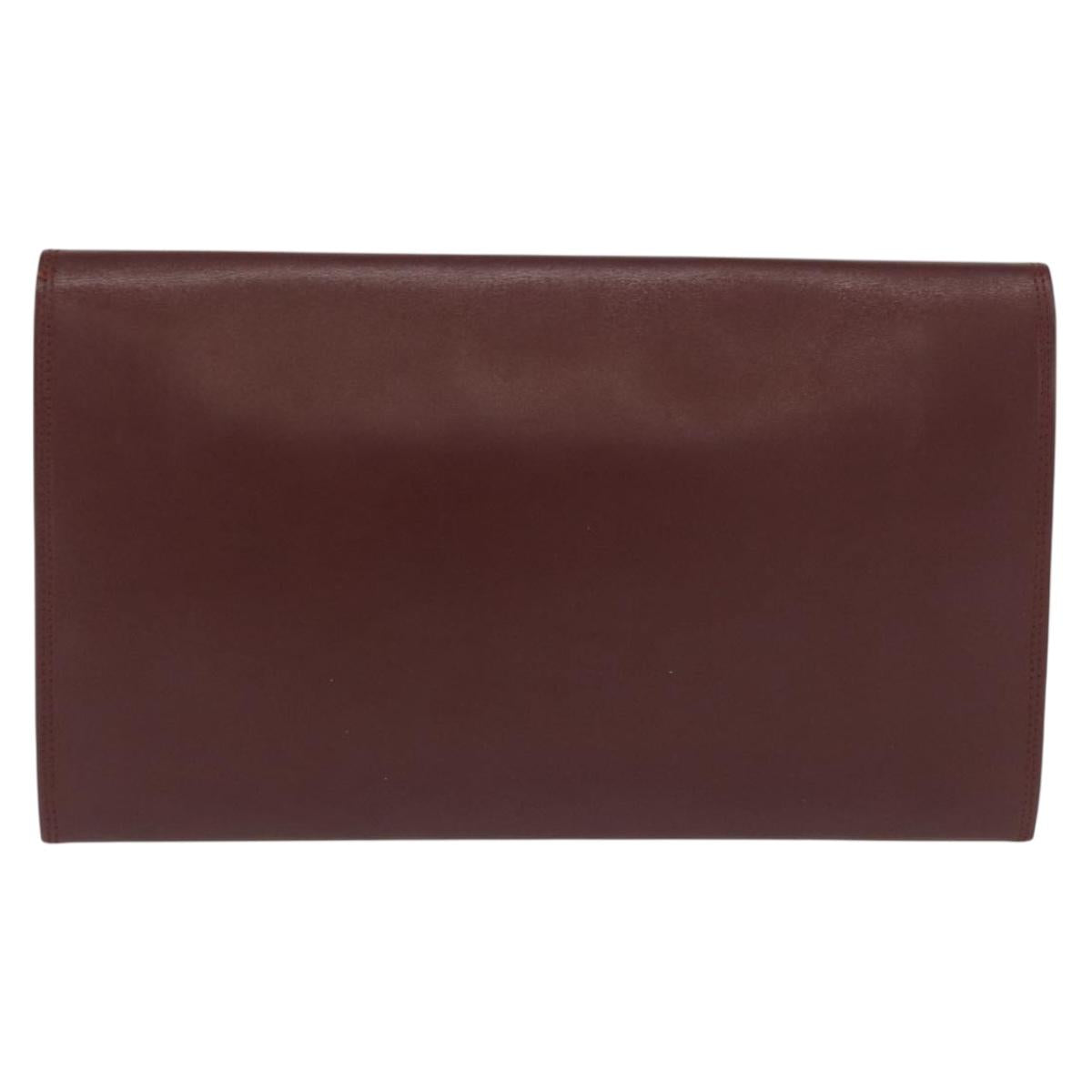 CARTIER Must Line Clutch Bag Leather Bordeaux Gold Auth 169489