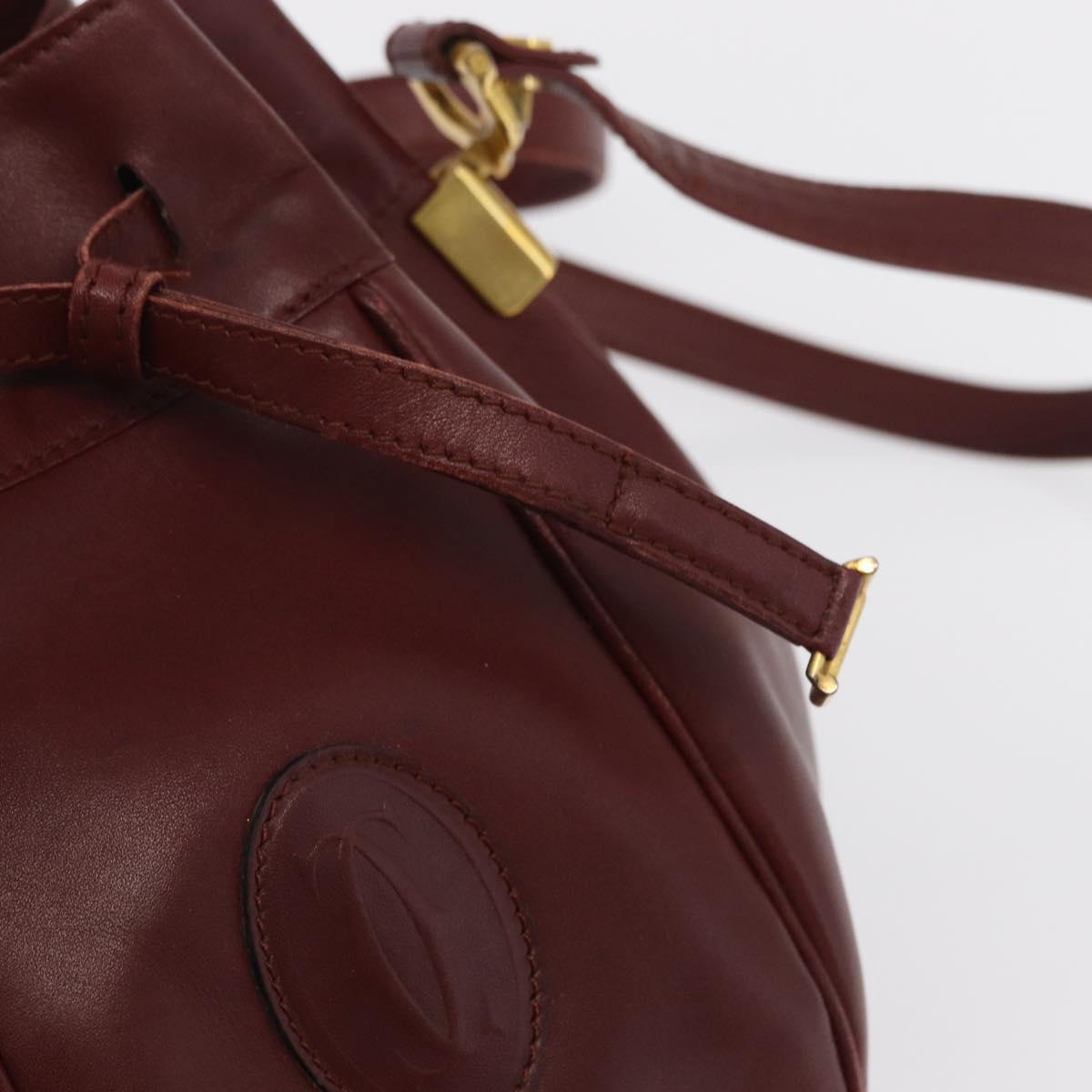 CARTIER Must Line Shoulder Bag Leather Bordeaux Gold Auth 169490