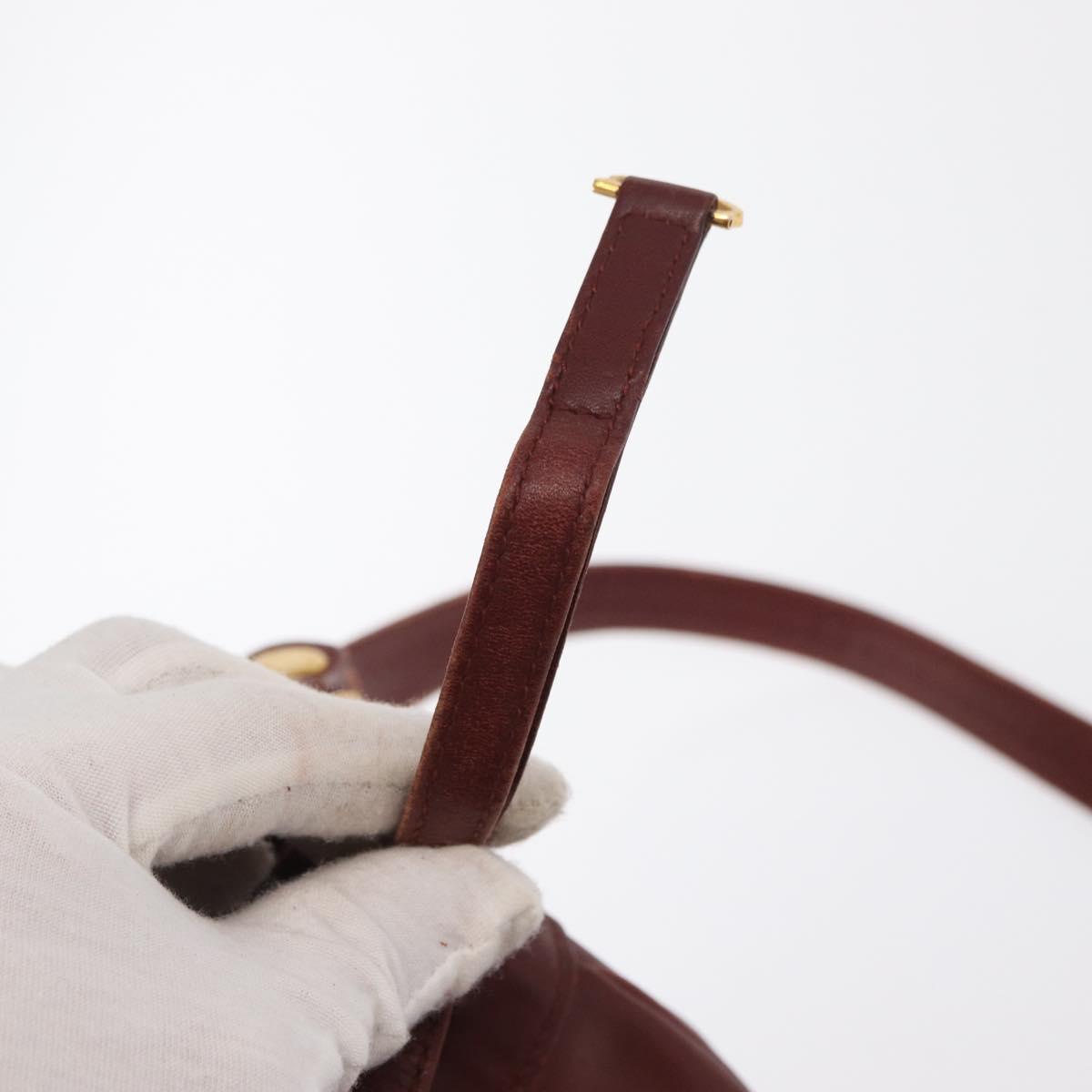 CARTIER Must Line Shoulder Bag Leather Bordeaux Gold Auth 169491