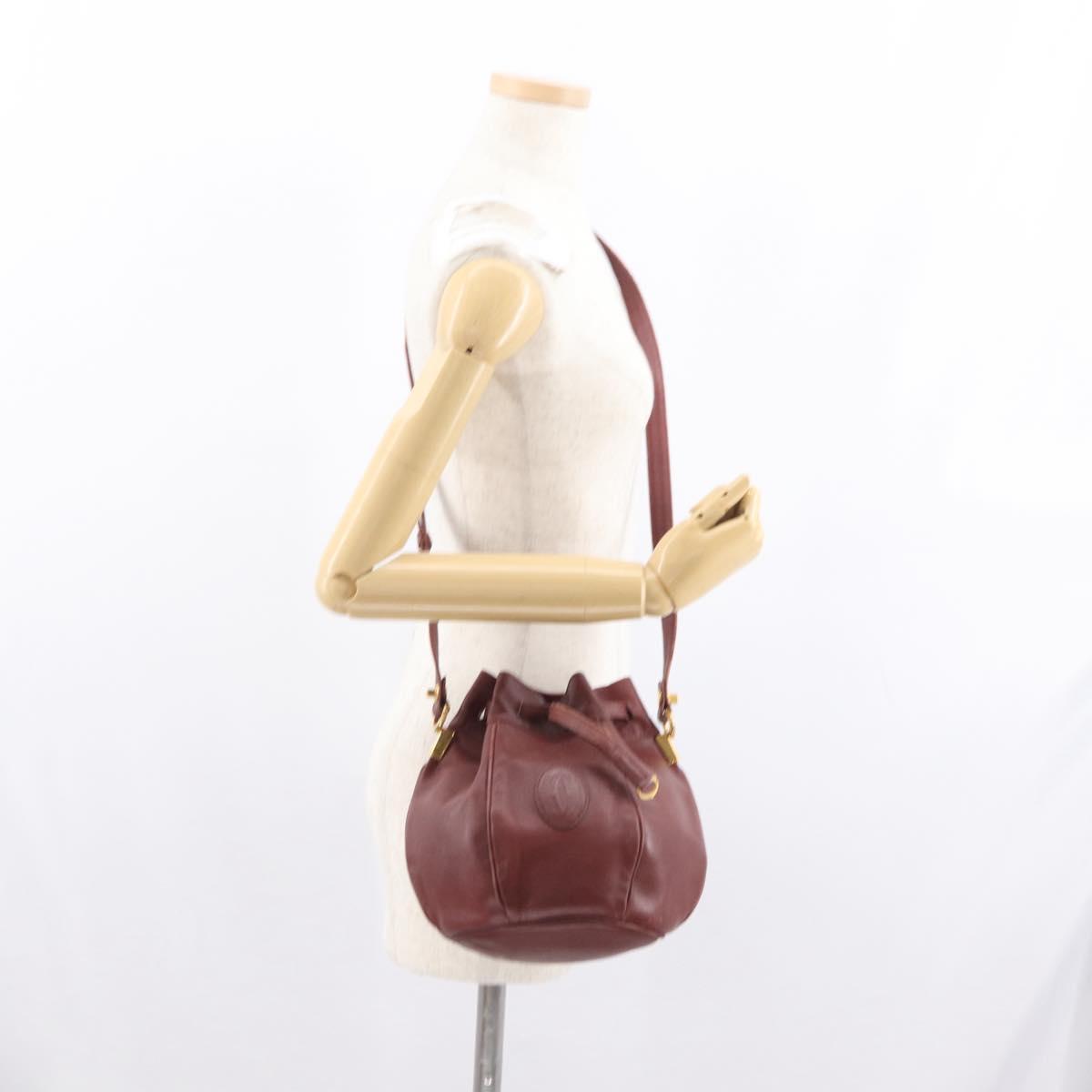 CARTIER Must Line Shoulder Bag Leather Bordeaux Gold Auth 169491