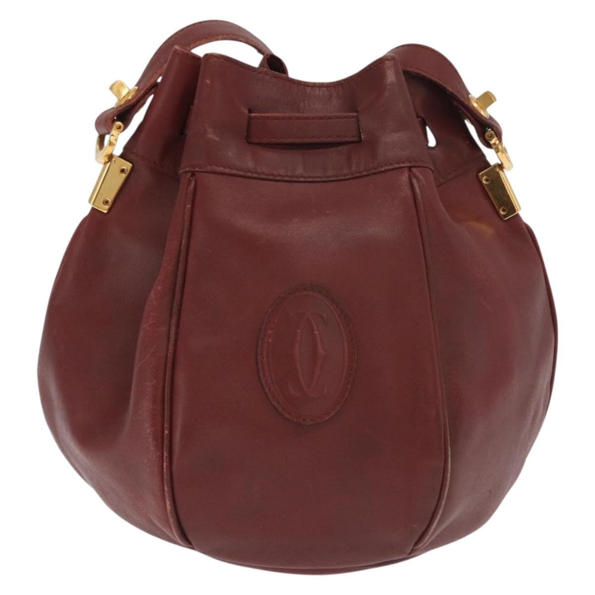 CARTIER Must Line Shoulder Bag Leather Bordeaux Gold Auth 169491