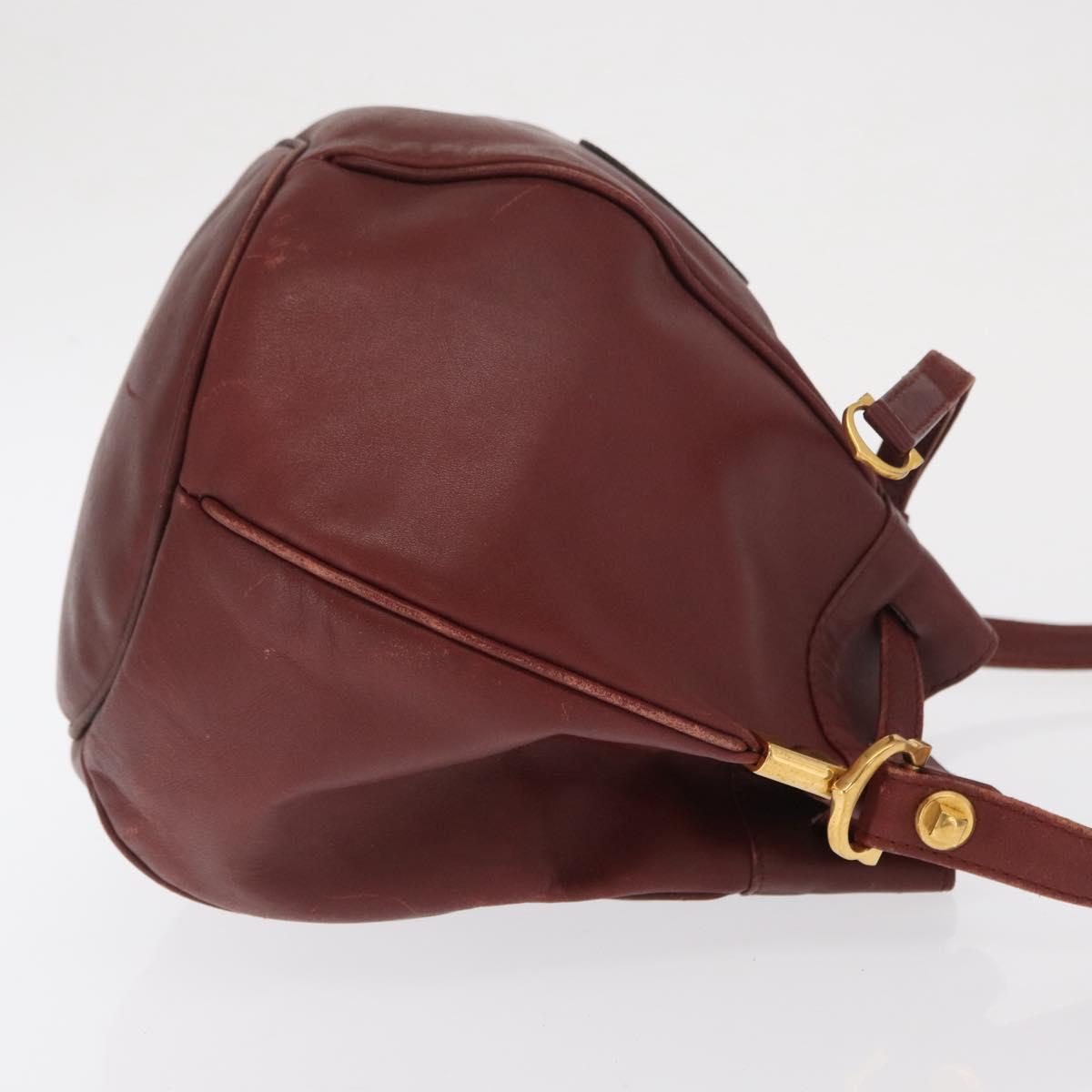 CARTIER Must Line Shoulder Bag Leather Bordeaux Gold Auth 169491