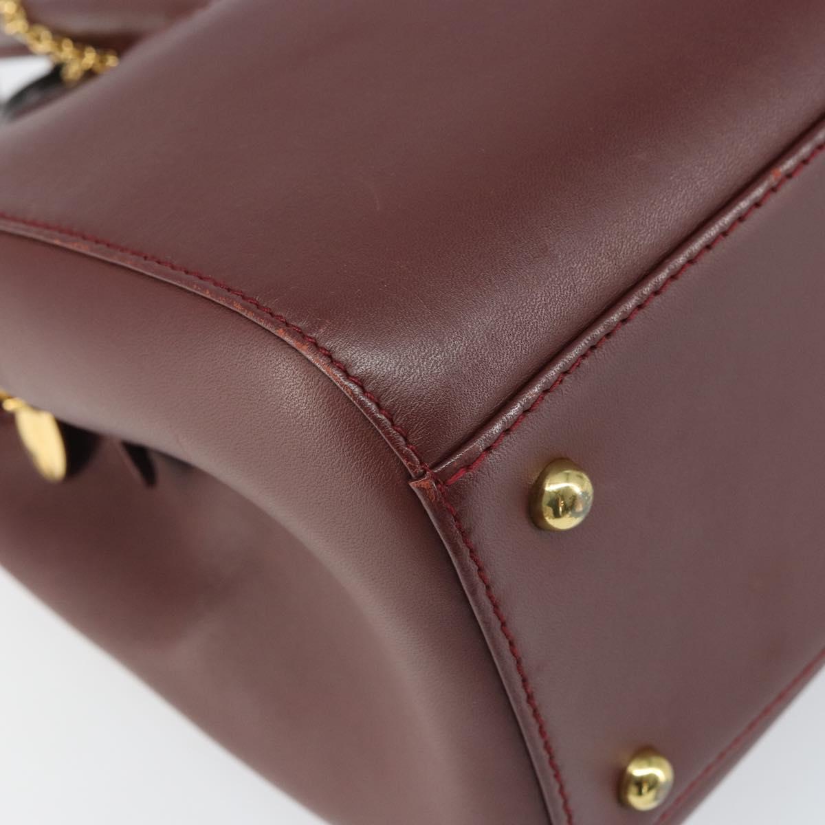 CARTIER Must Line Hand Bag Leather Bordeaux Gold Auth 169492