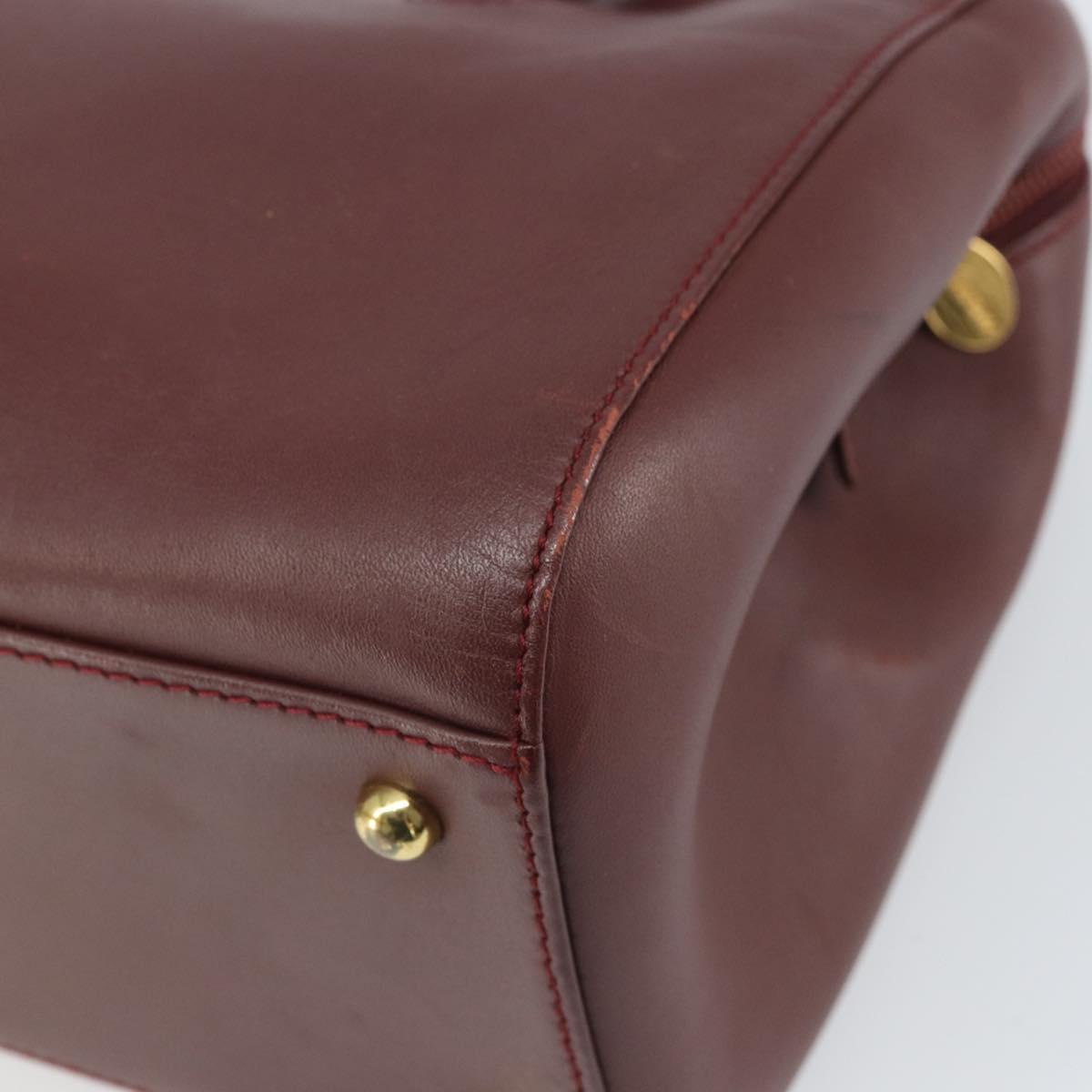 CARTIER Must Line Hand Bag Leather Bordeaux Gold Auth 169492