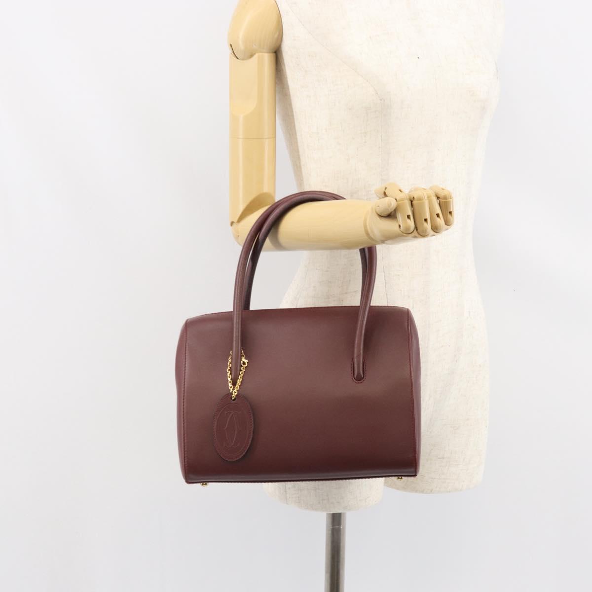 CARTIER Must Line Hand Bag Leather Bordeaux Gold Auth 169492