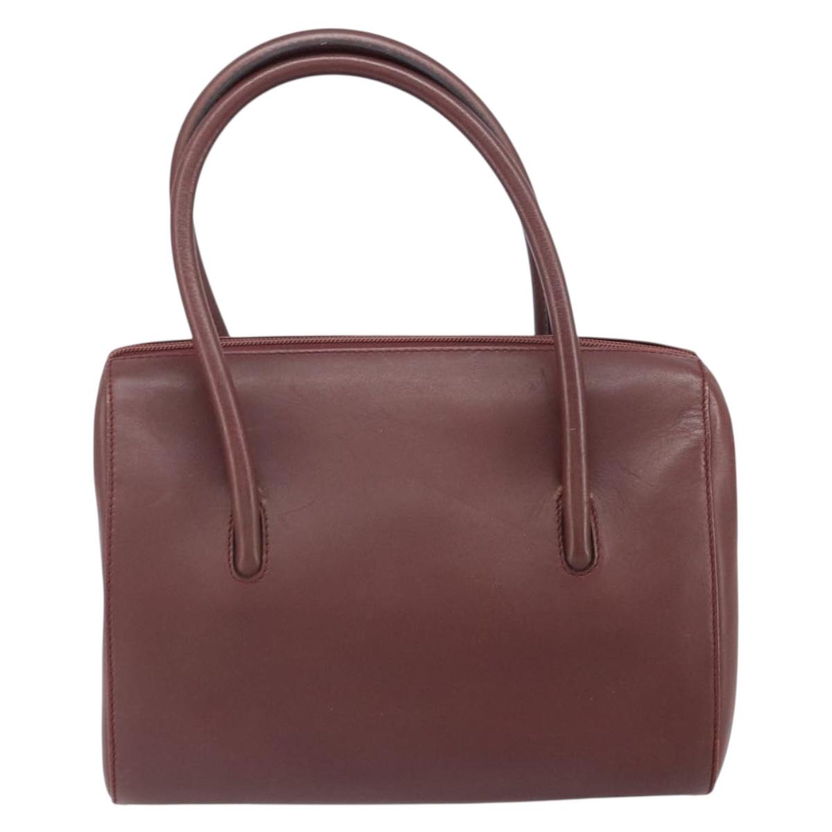 CARTIER Must Line Hand Bag Leather Bordeaux Gold Auth 169492