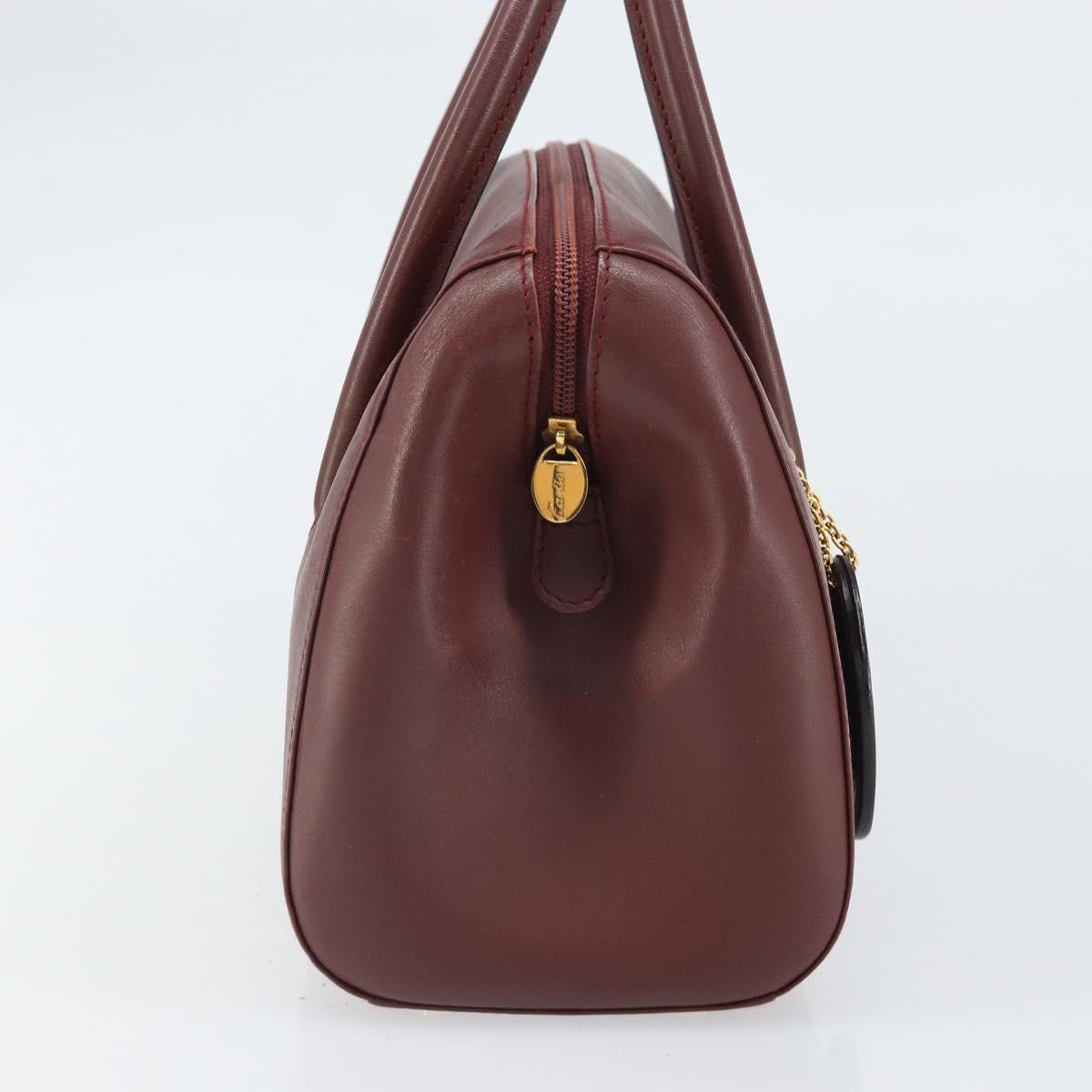 CARTIER Must Line Hand Bag Leather Bordeaux Gold Auth 169492