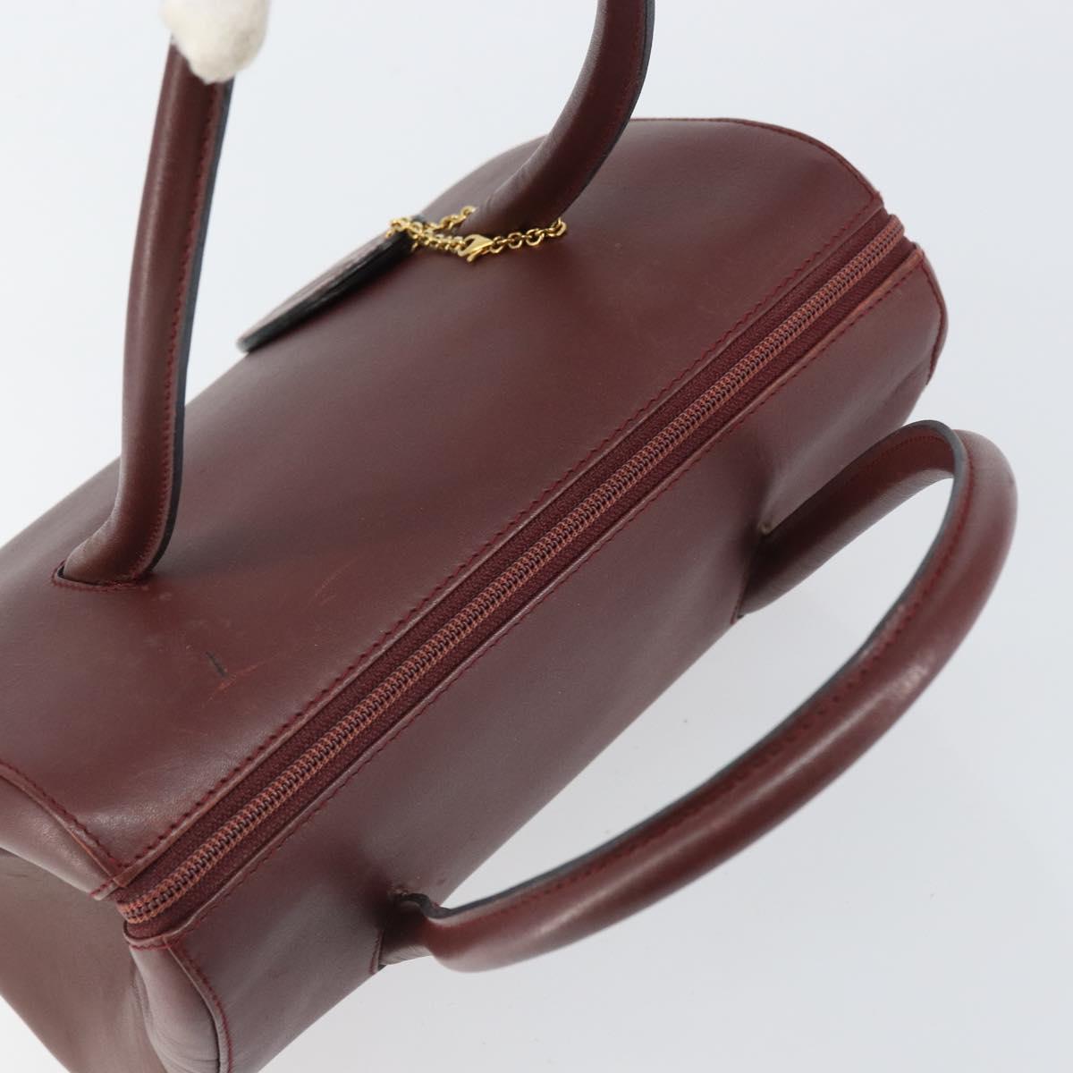 CARTIER Must Line Hand Bag Leather Bordeaux Gold Auth 169492