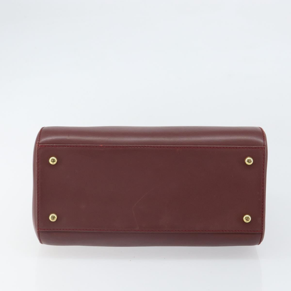 CARTIER Must Line Hand Bag Leather Bordeaux Gold Auth 169492