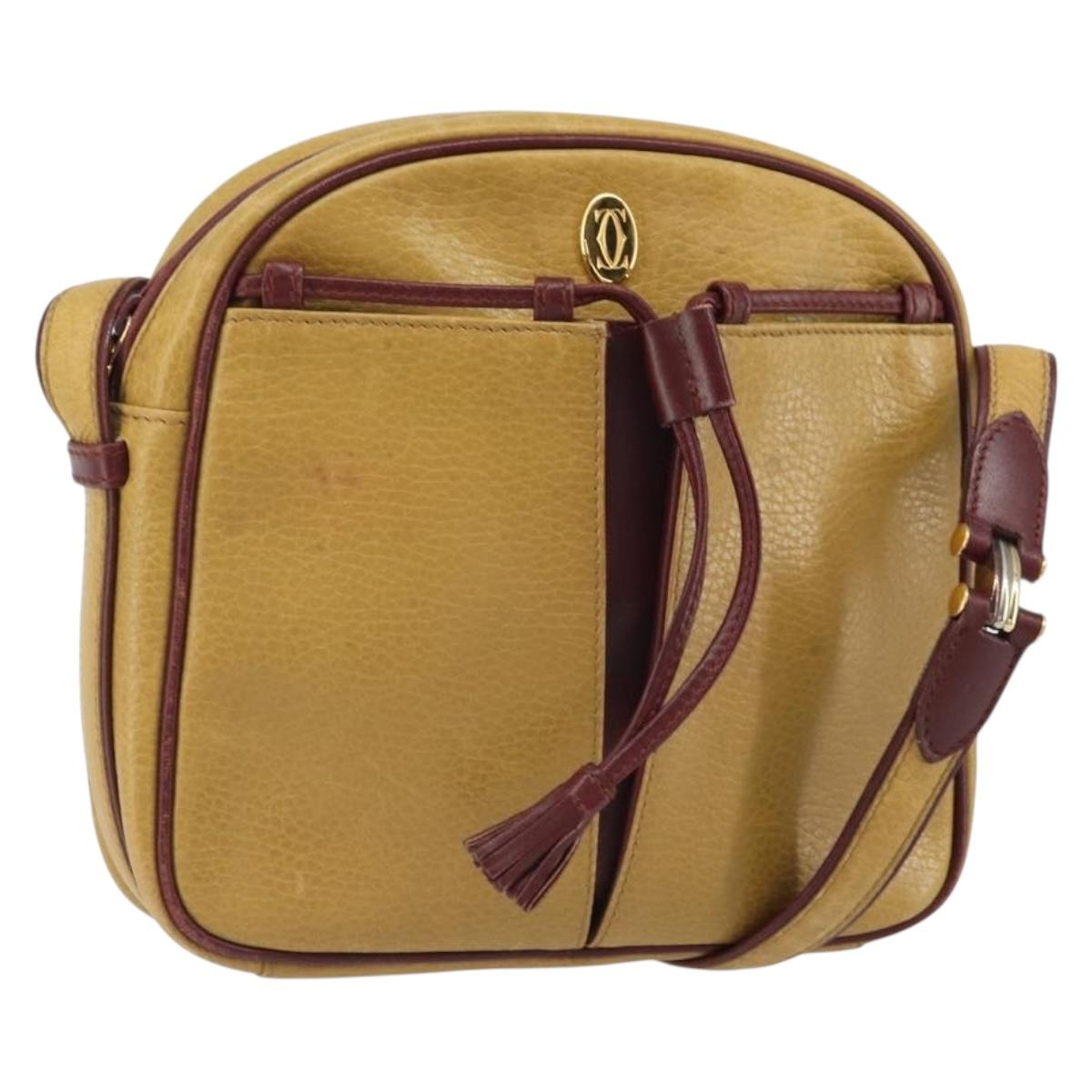 CARTIER Must Line Shoulder Bag Leather Yellow Gold Auth 169494