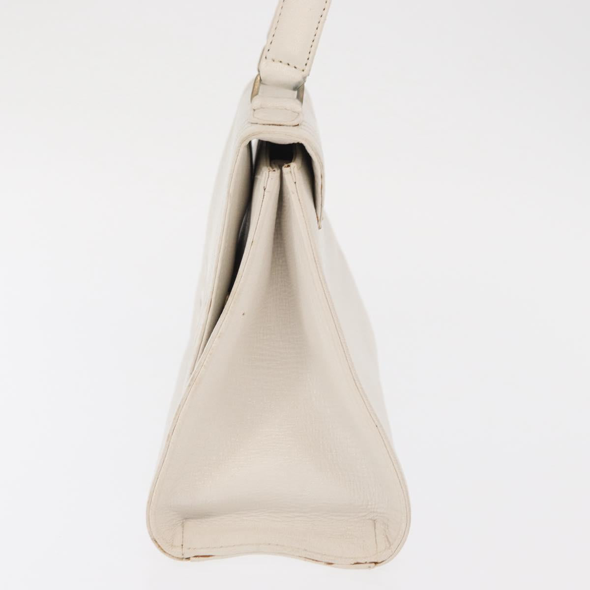 FENDI Hand Bag Leather White Gold Auth 169496