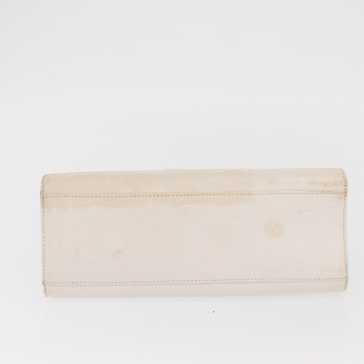 FENDI Hand Bag Leather White Gold Auth 169496