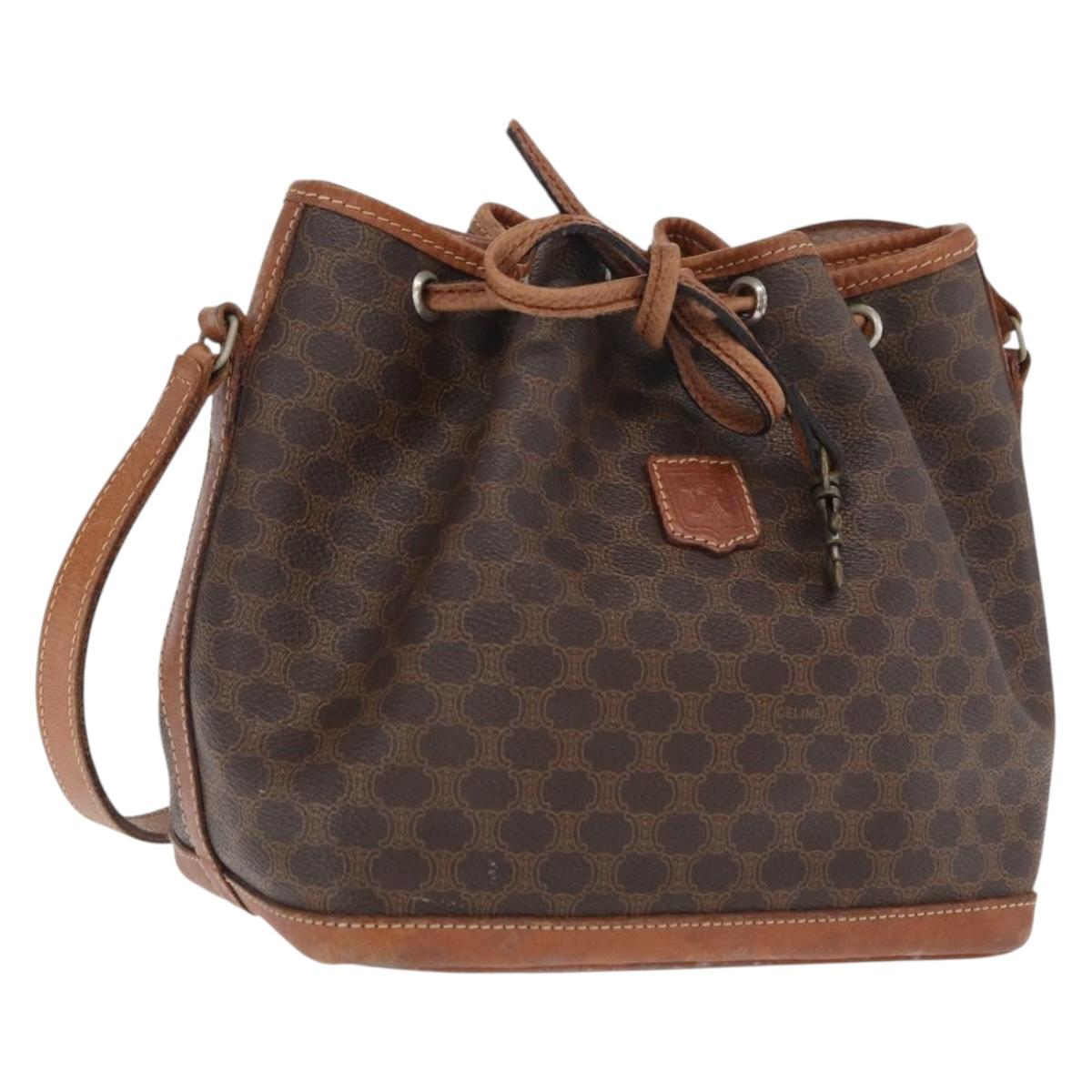 CELINE Macadam Canvas Shoulder Bag PVC Leather Brown Gold Auth 169499
