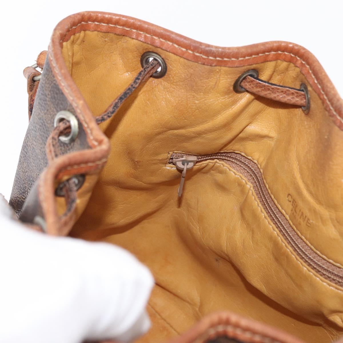 CELINE Macadam Canvas Shoulder Bag PVC Leather Brown Gold Auth 169499