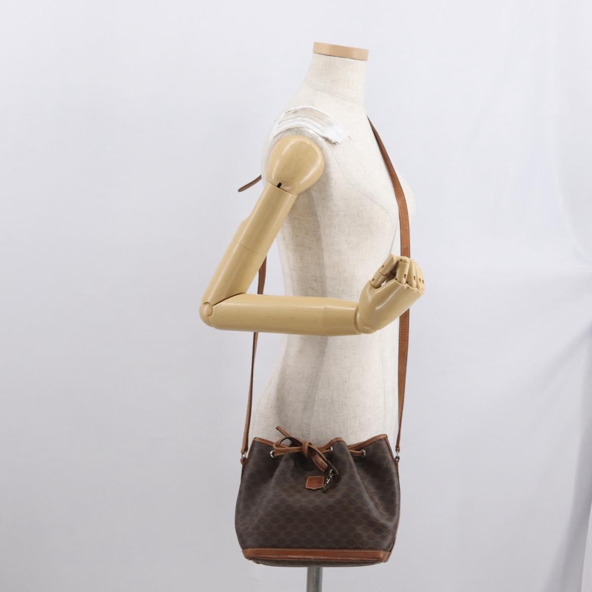 CELINE Macadam Canvas Shoulder Bag PVC Leather Brown Gold Auth 169499