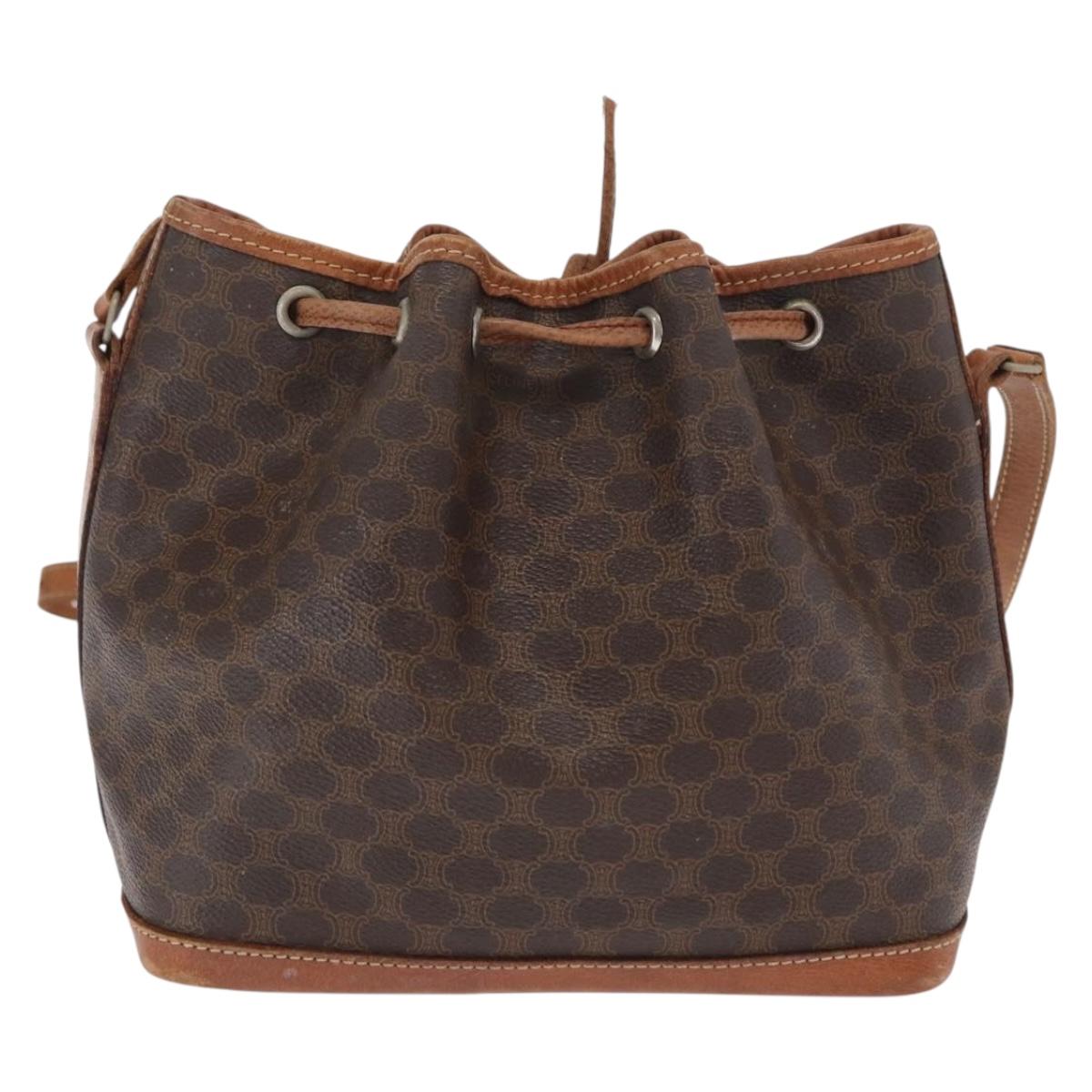 CELINE Macadam Canvas Shoulder Bag PVC Leather Brown Gold Auth 169499