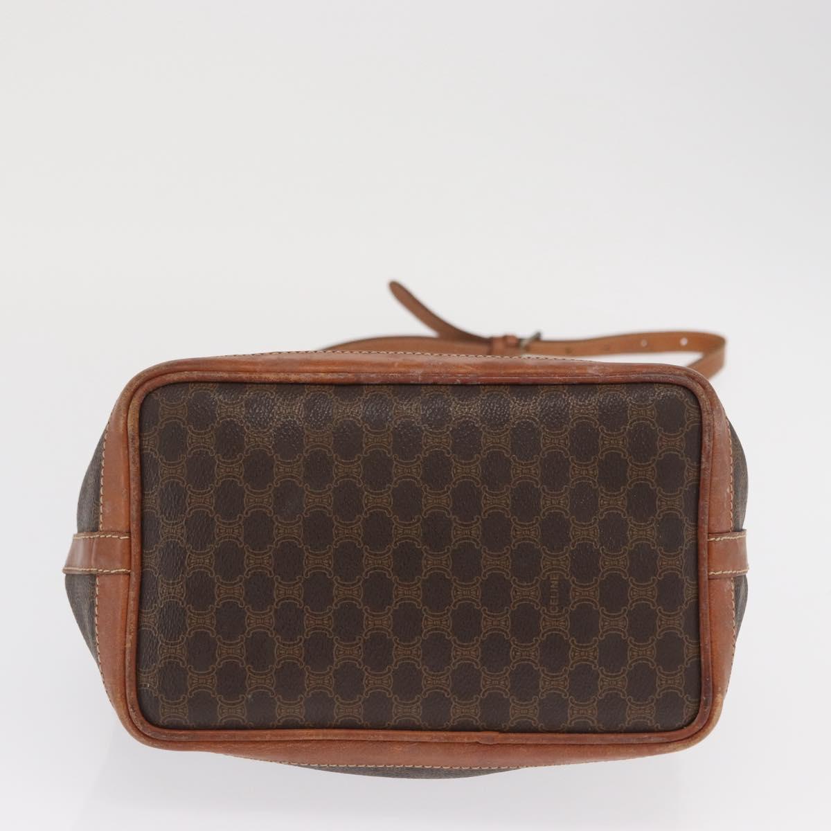 CELINE Macadam Canvas Shoulder Bag PVC Leather Brown Gold Auth 169499