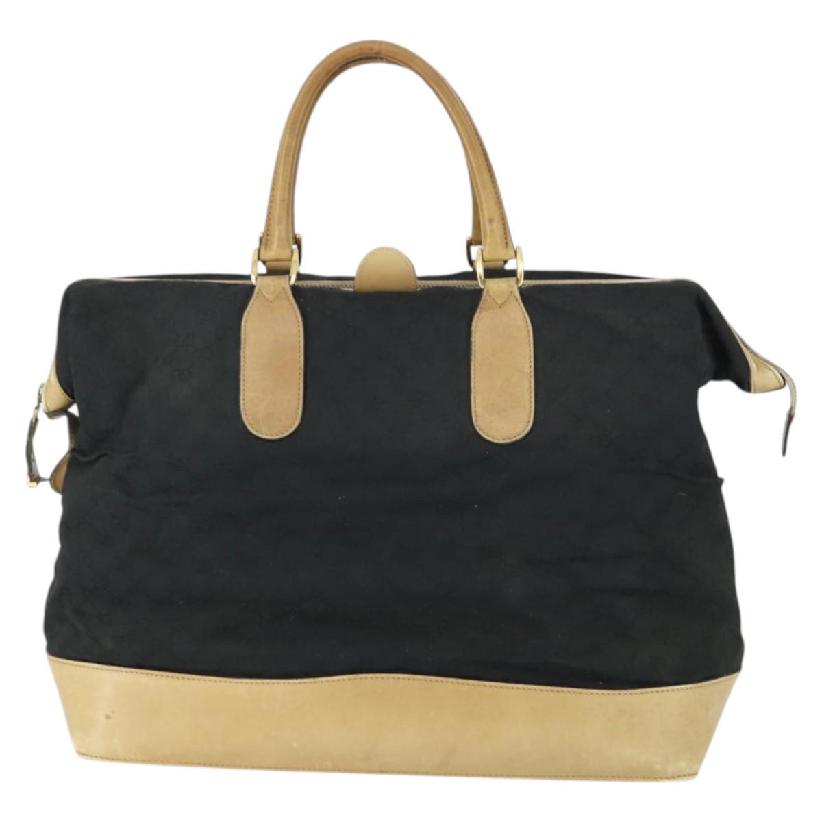 GUCCI GG Canvas Boston Bag Black Gold Auth 169500