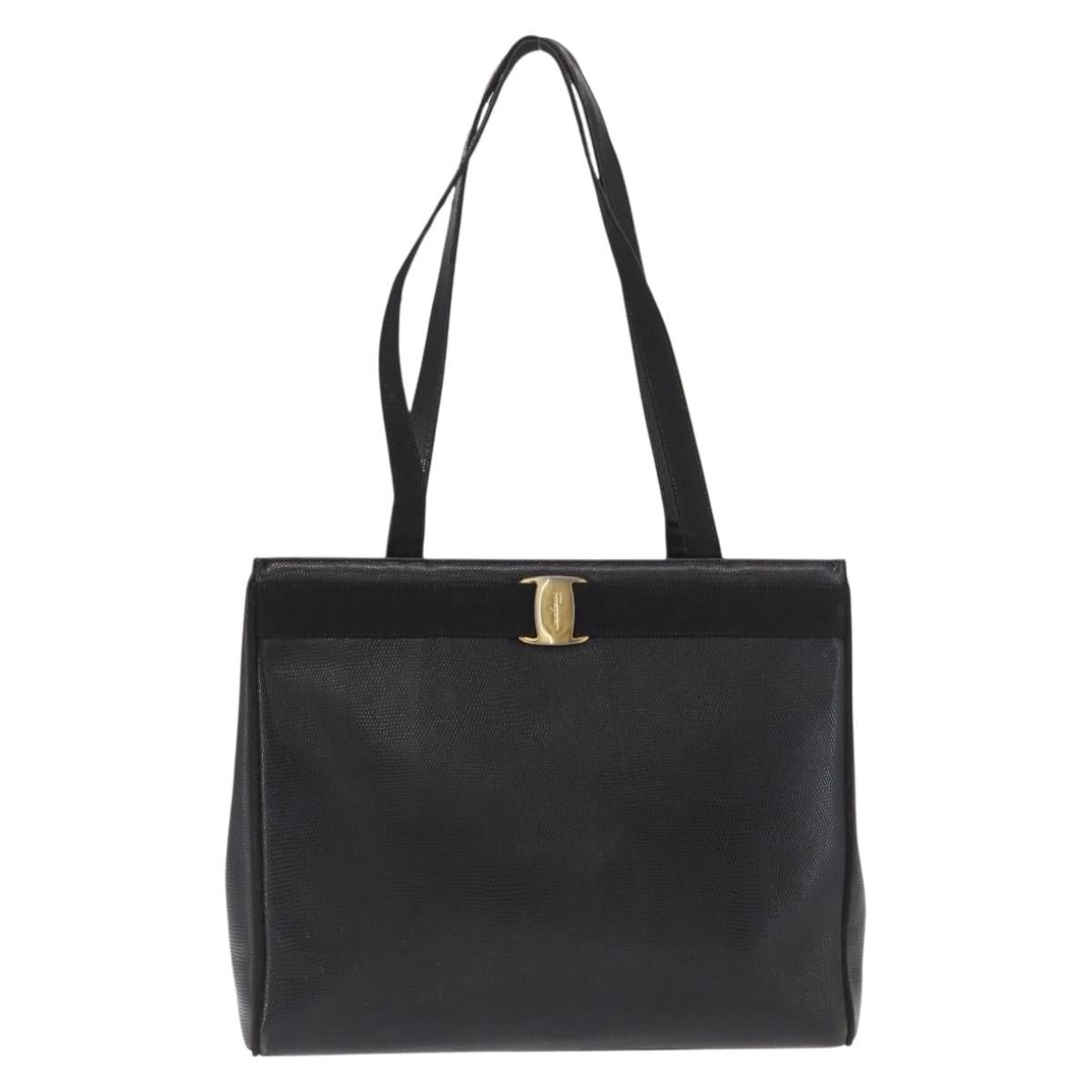 Salvatore Ferragamo Tote Bag Leather Black Gold Auth 169503