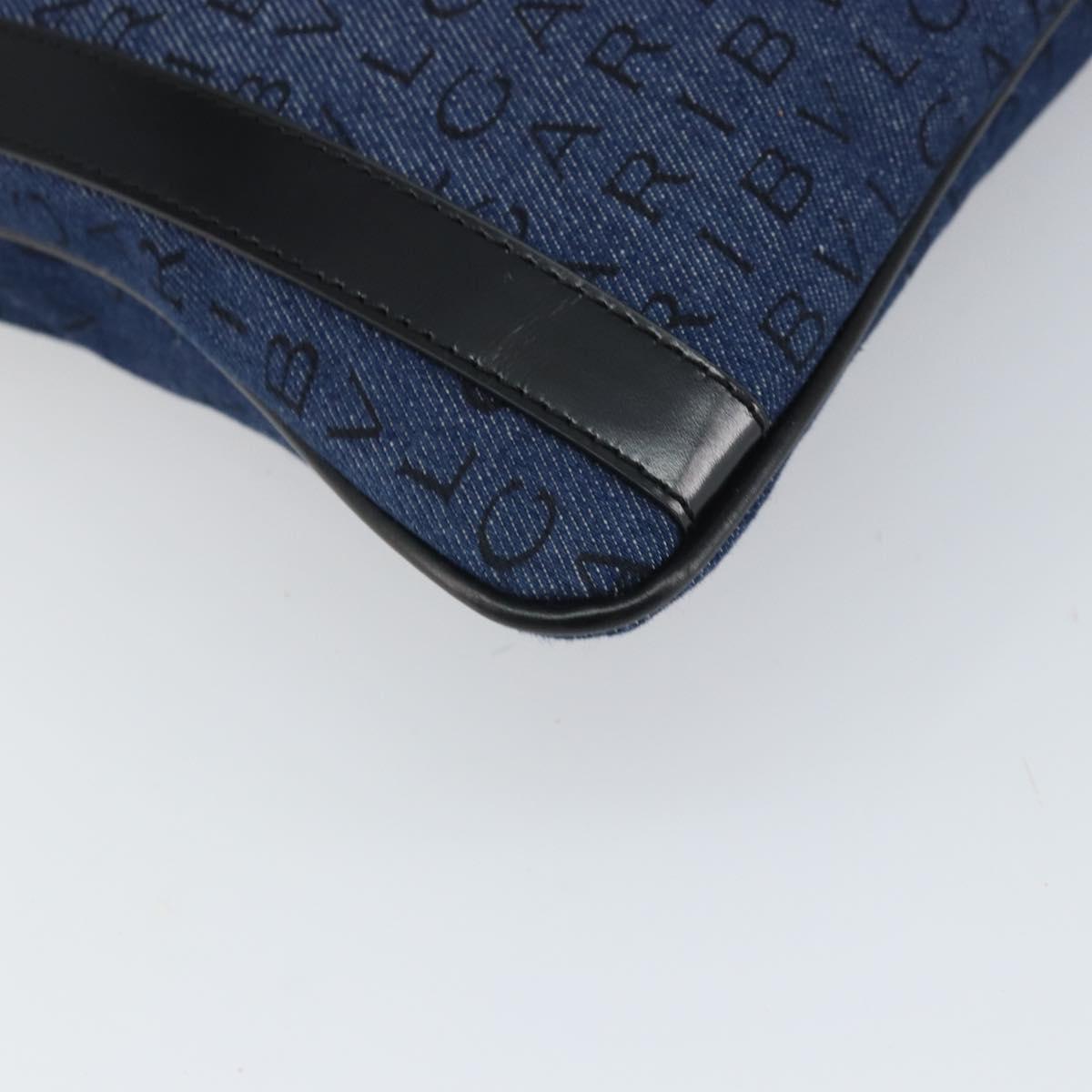BVLGARI Logo Mania Shoulder Bag Canvas Blue Silver Auth 169505