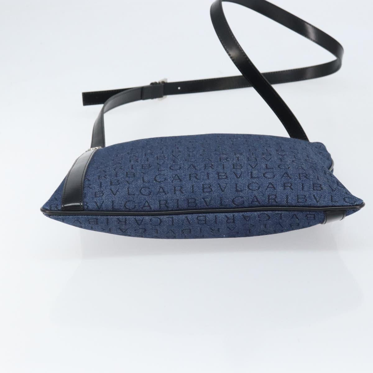BVLGARI Logo Mania Shoulder Bag Canvas Blue Silver Auth 169505