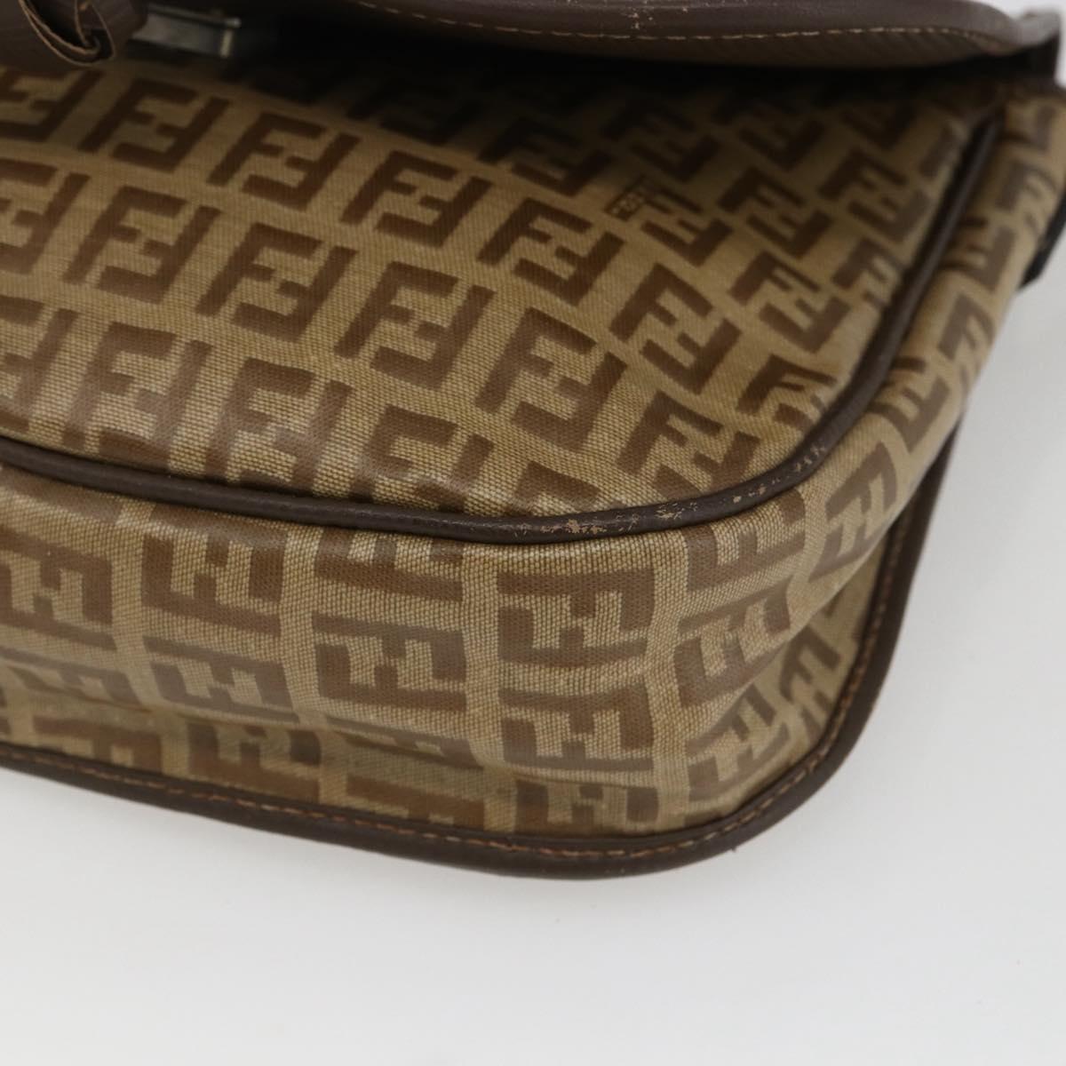 FENDI Zucchino Canvas Shoulder Bag Coated Canvas Beige Silver Auth 169510