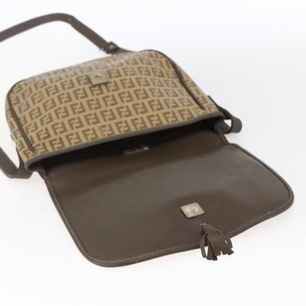 FENDI Zucchino Canvas Shoulder Bag Coated Canvas Beige Silver Auth 169510