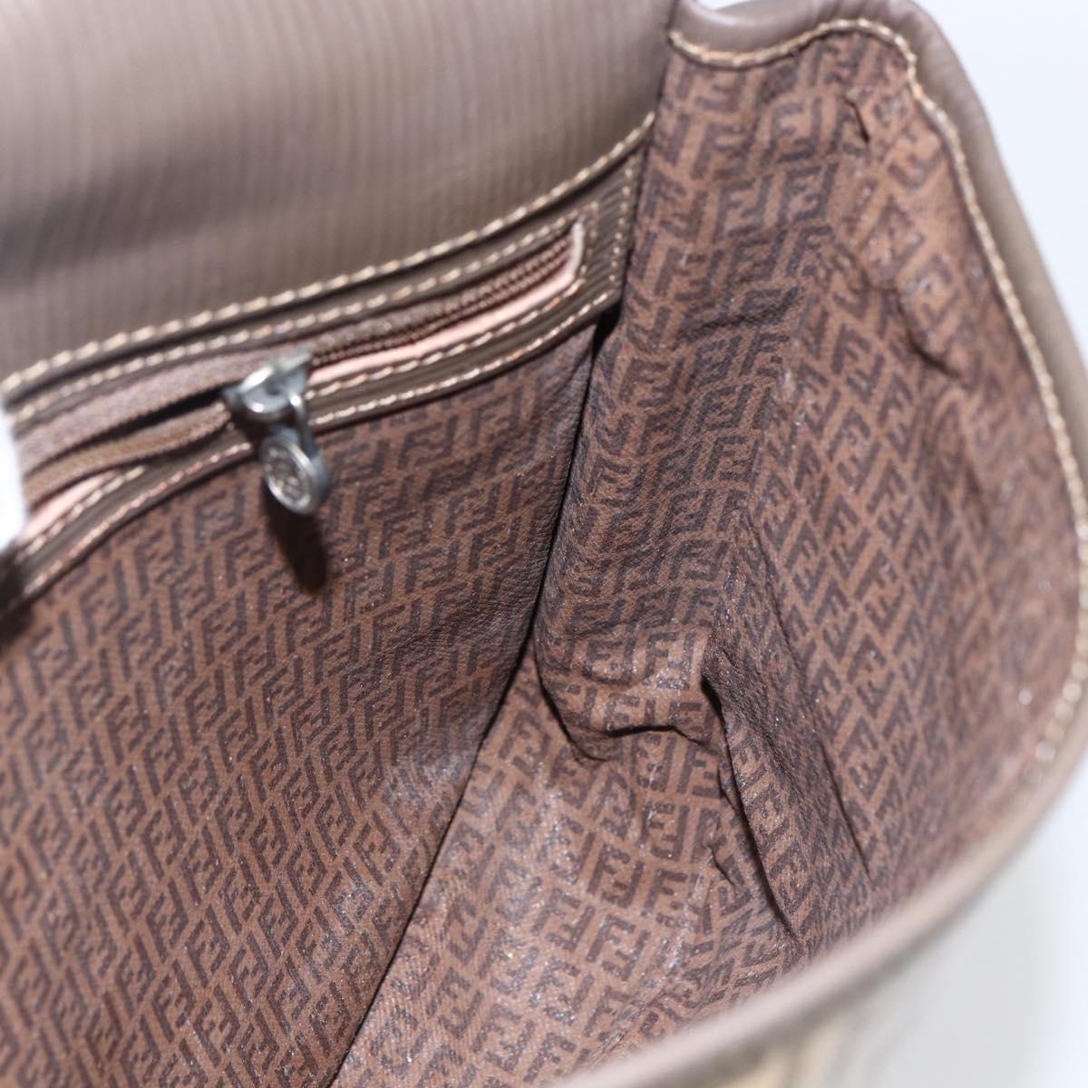 FENDI Zucchino Canvas Shoulder Bag Coated Canvas Beige Silver Auth 169510