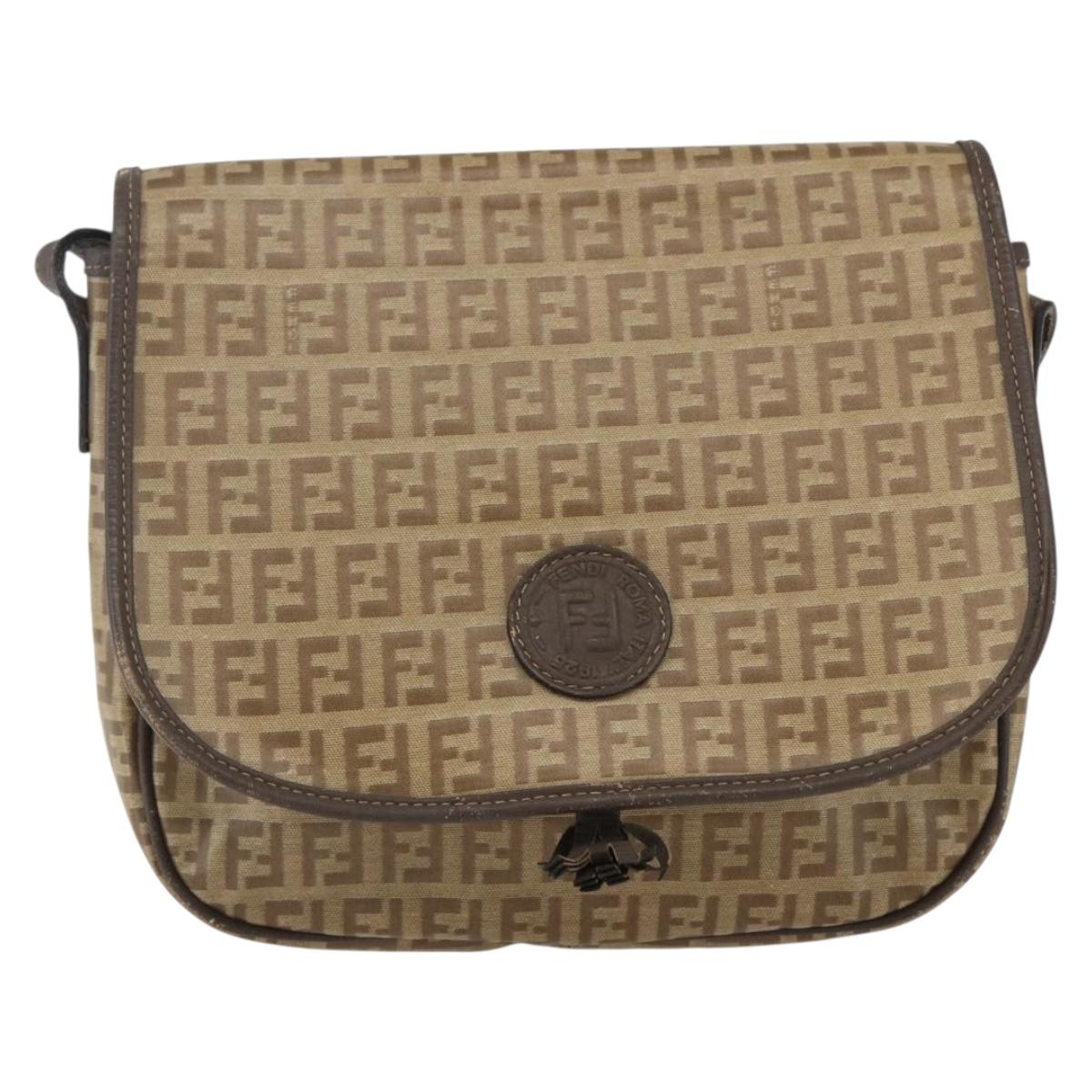 FENDI Zucchino Canvas Shoulder Bag Coated Canvas Beige Silver Auth 169510