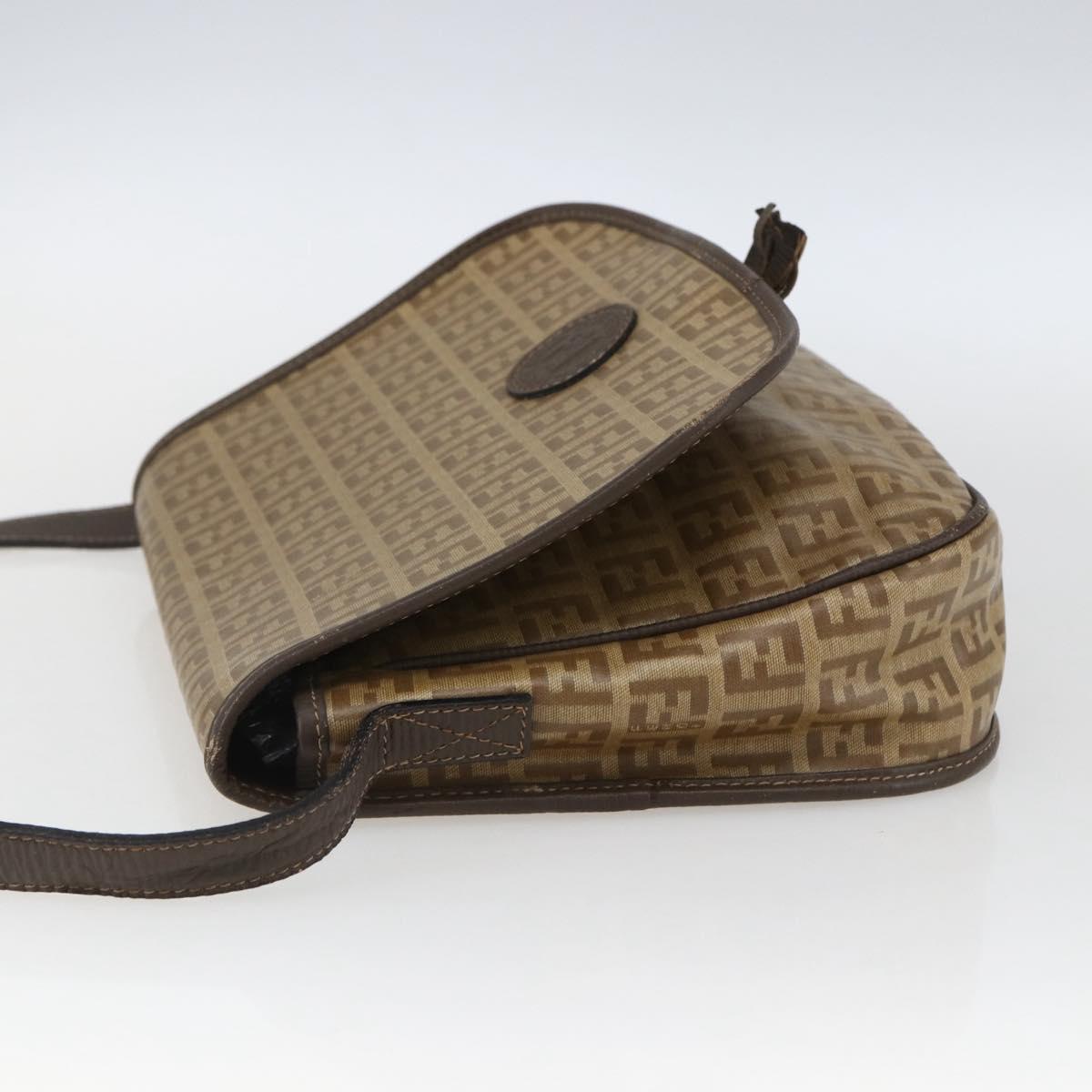 FENDI Zucchino Canvas Shoulder Bag Coated Canvas Beige Silver Auth 169510