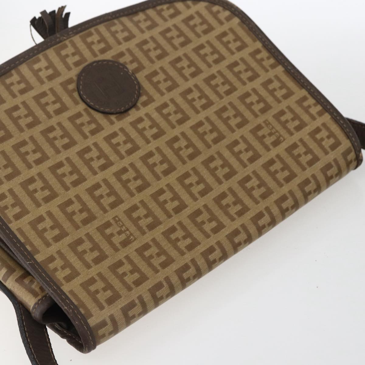 FENDI Zucchino Canvas Shoulder Bag Coated Canvas Beige Silver Auth 169510