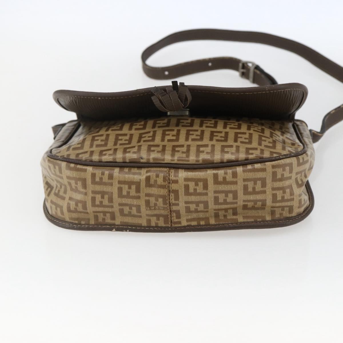 FENDI Zucchino Canvas Shoulder Bag Coated Canvas Beige Silver Auth 169510