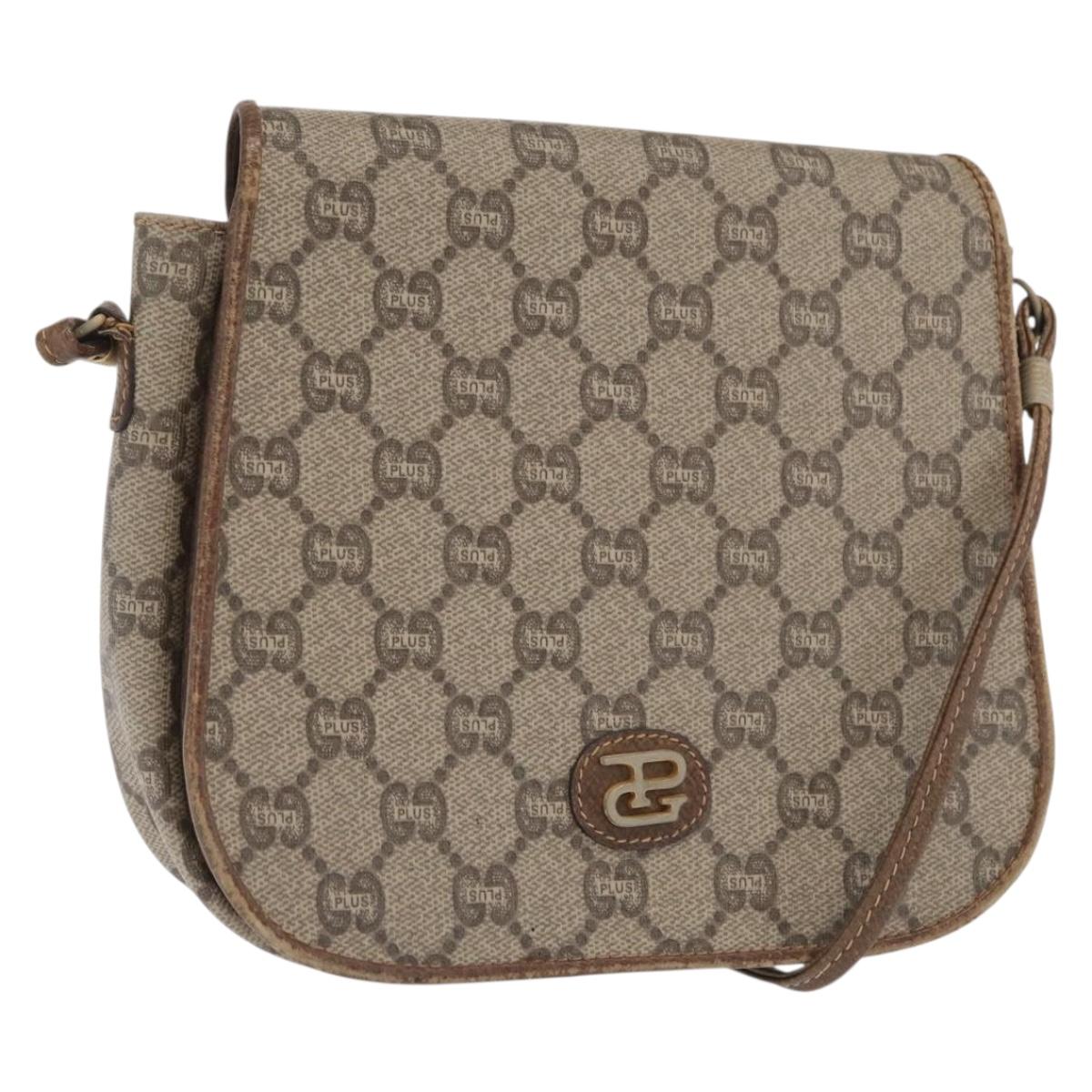 GUCCI GG Plus Supreme Shoulder Bag PVC Beige Gold Auth 169512