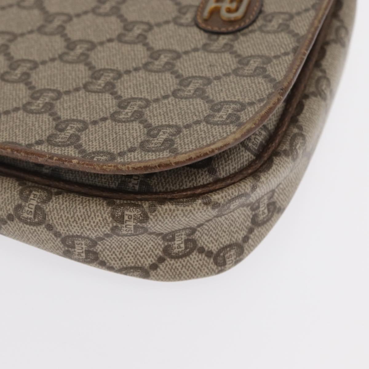 GUCCI GG Plus Supreme Shoulder Bag PVC Beige Gold Auth 169512