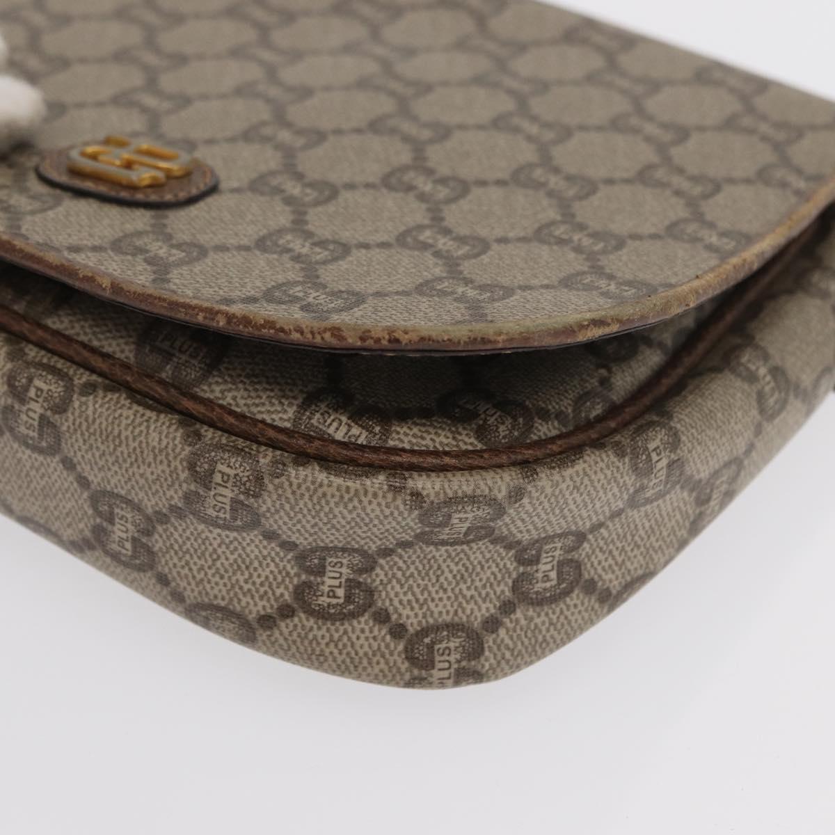 GUCCI GG Plus Supreme Shoulder Bag PVC Beige Gold Auth 169512