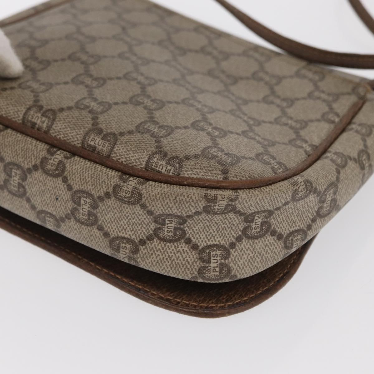 GUCCI GG Plus Supreme Shoulder Bag PVC Beige Gold Auth 169512