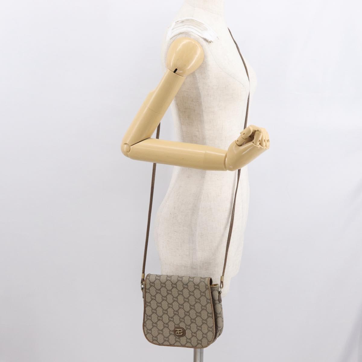 GUCCI GG Plus Supreme Shoulder Bag PVC Beige Gold Auth 169512