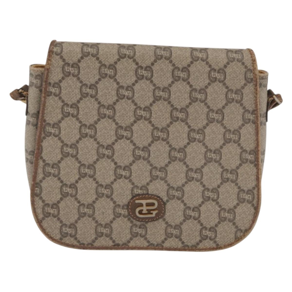 GUCCI GG Plus Supreme Shoulder Bag PVC Beige Gold Auth 169512