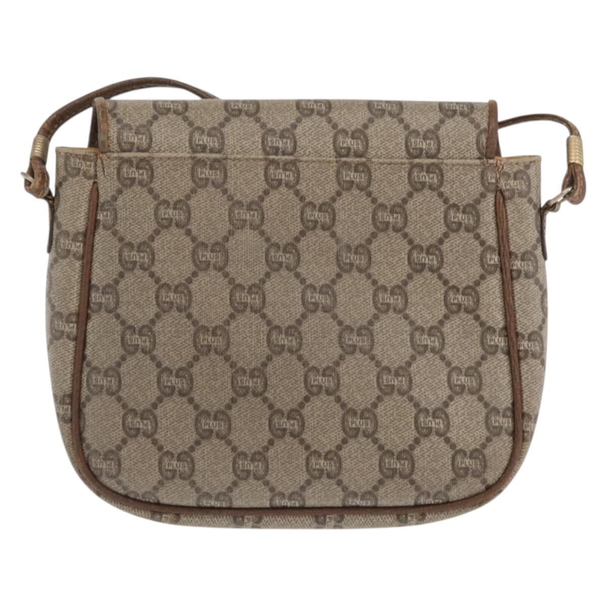 GUCCI GG Plus Supreme Shoulder Bag PVC Beige Gold Auth 169512