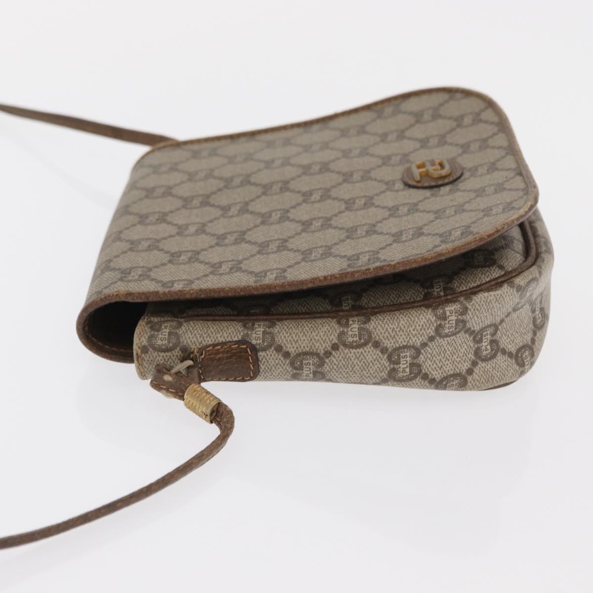 GUCCI GG Plus Supreme Shoulder Bag PVC Beige Gold Auth 169512