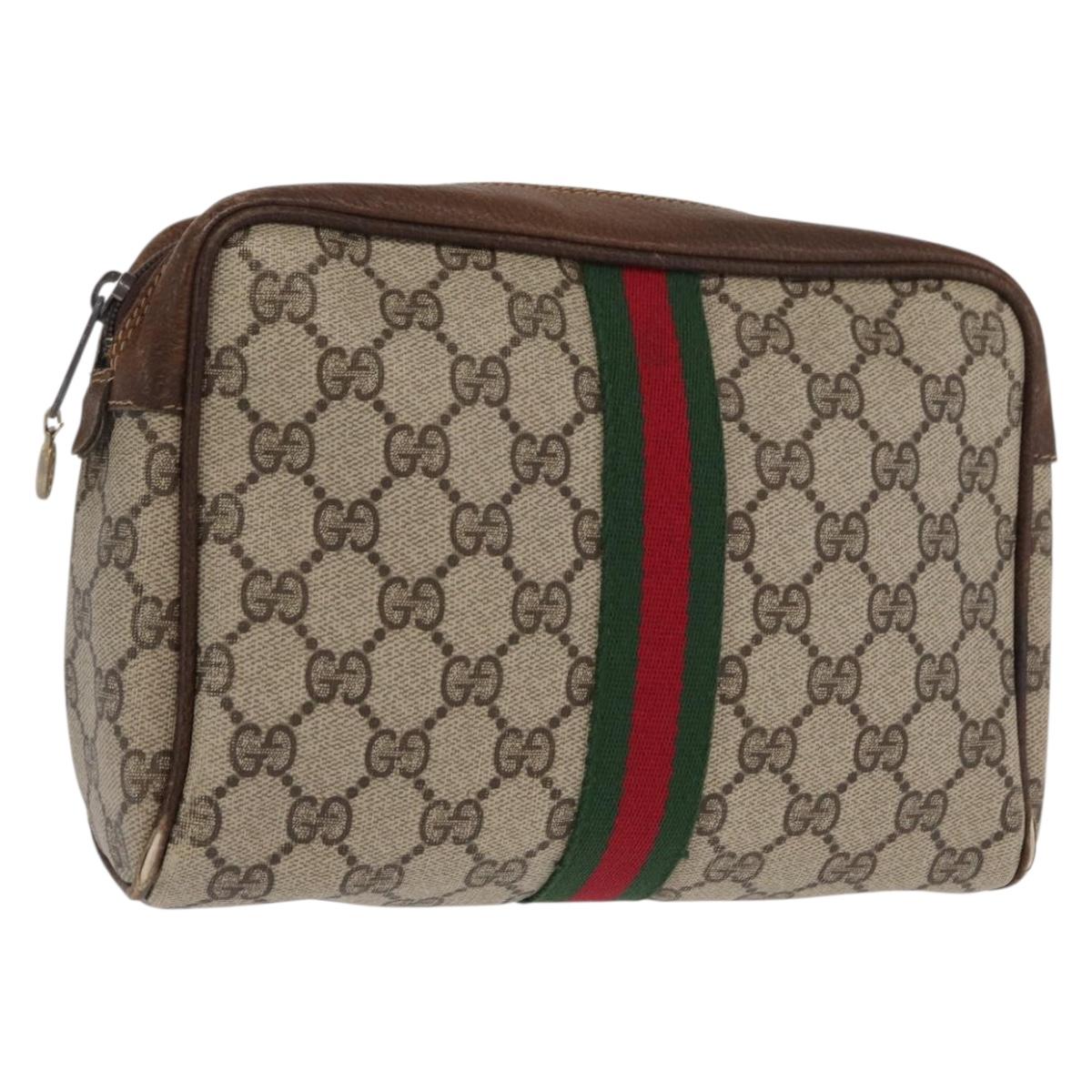GUCCI GG Canvas Web Sherry Line Clutch Bag Beige 37-014-3553 Auth 169513
