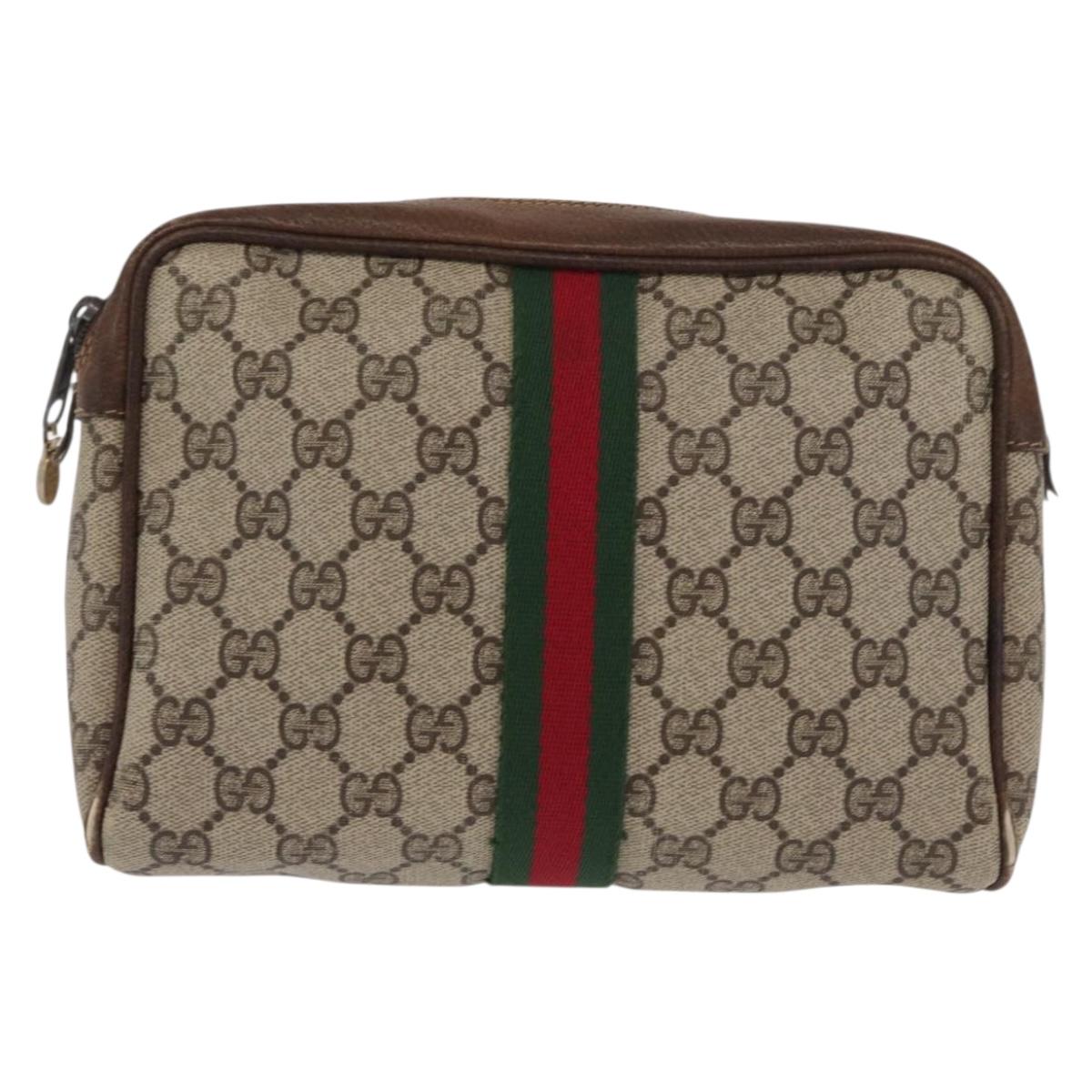 GUCCI GG Canvas Web Sherry Line Clutch Bag Beige 37-014-3553 Auth 169513