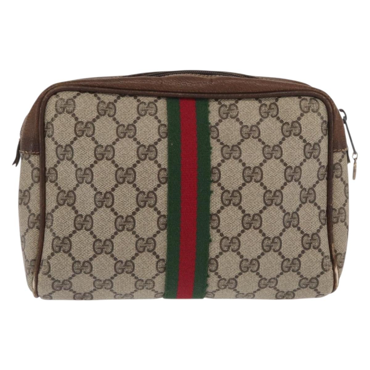 GUCCI GG Canvas Web Sherry Line Clutch Bag Beige 37-014-3553 Auth 169513