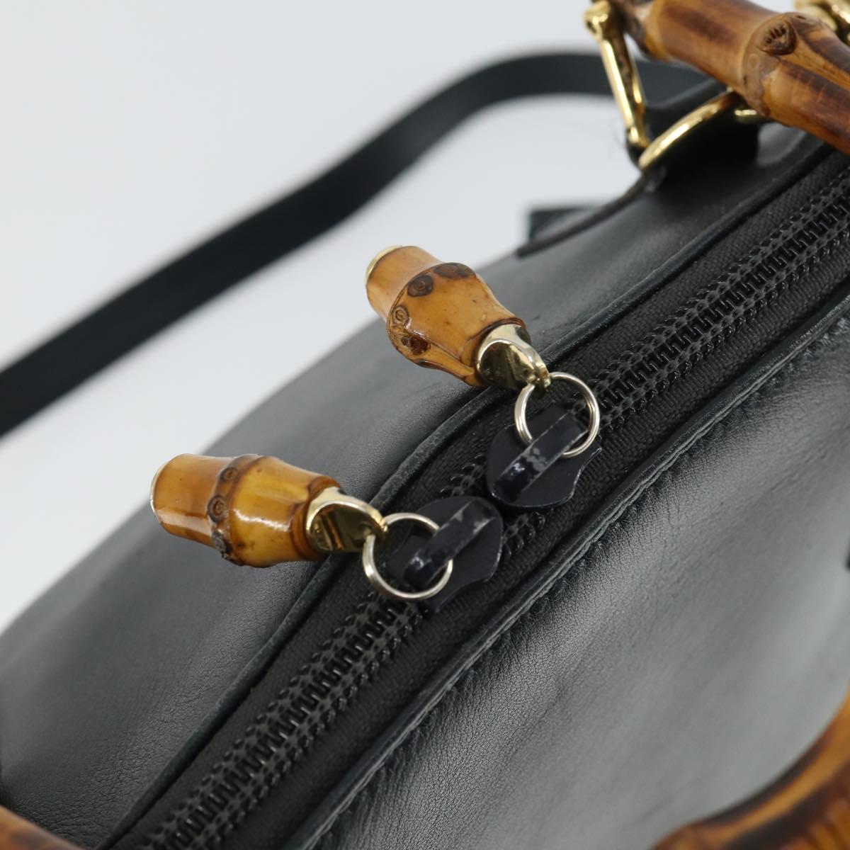 GUCCI Bamboo Hand Bag Leather 2way Black Gold 000 2122 0290 Auth 169514